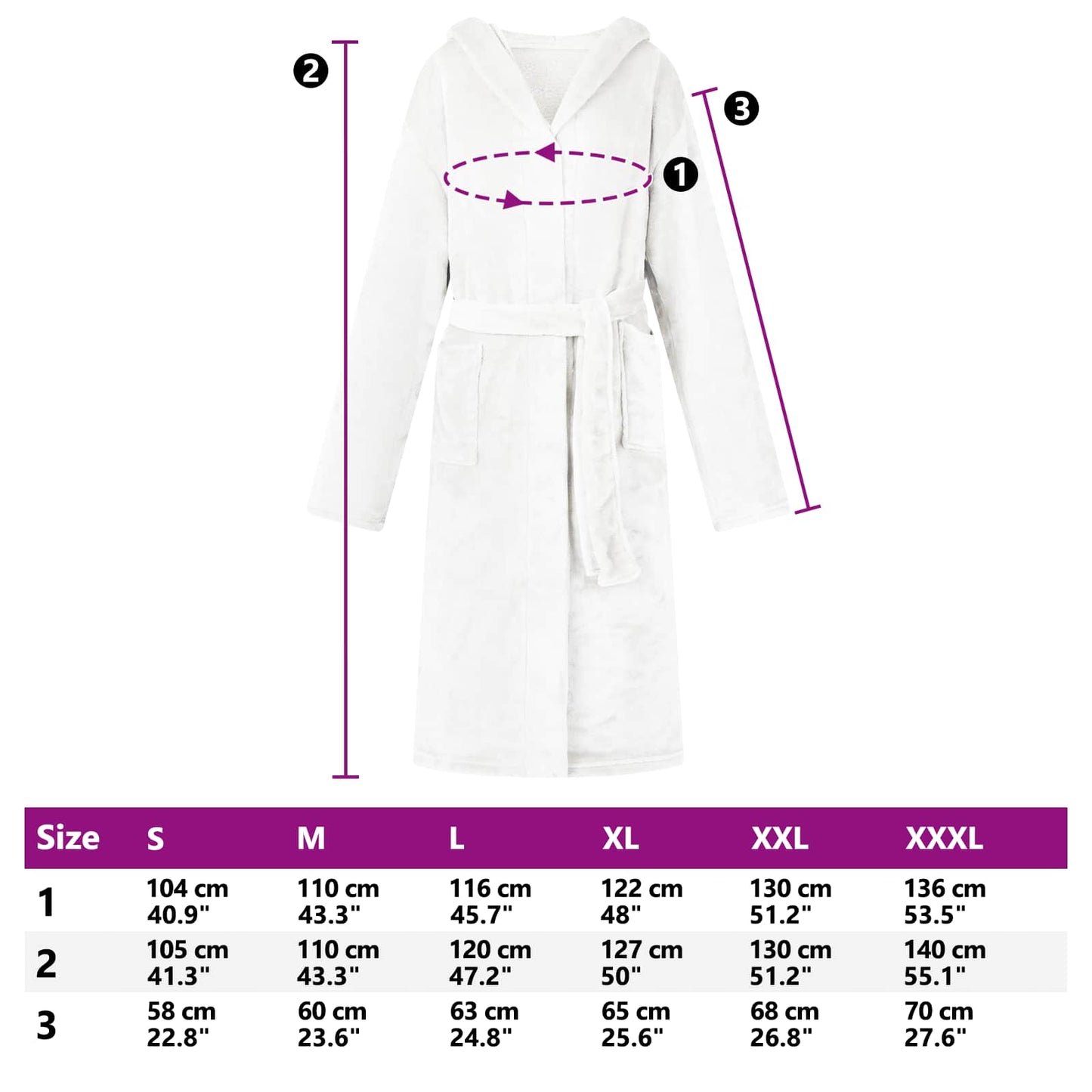 Bademantel Hoodie Weiß XL Flanell