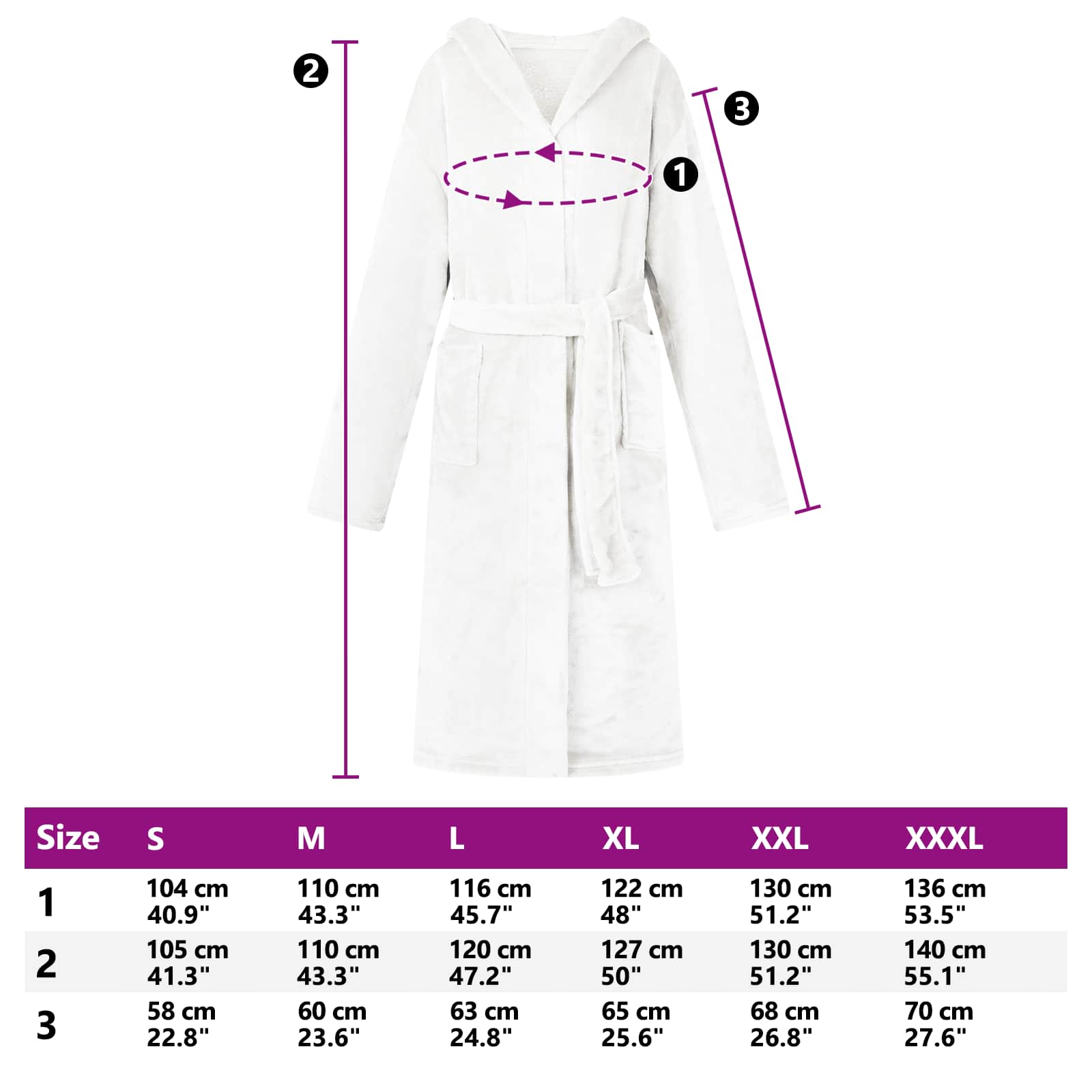 Bademantel Hoodie Weiß XL Flanell
