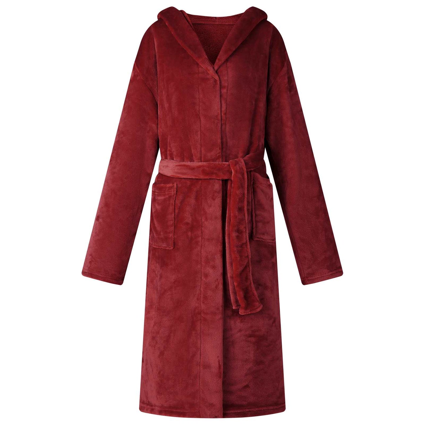 Bademantel Hoodie Bordeauxrot L Flanell