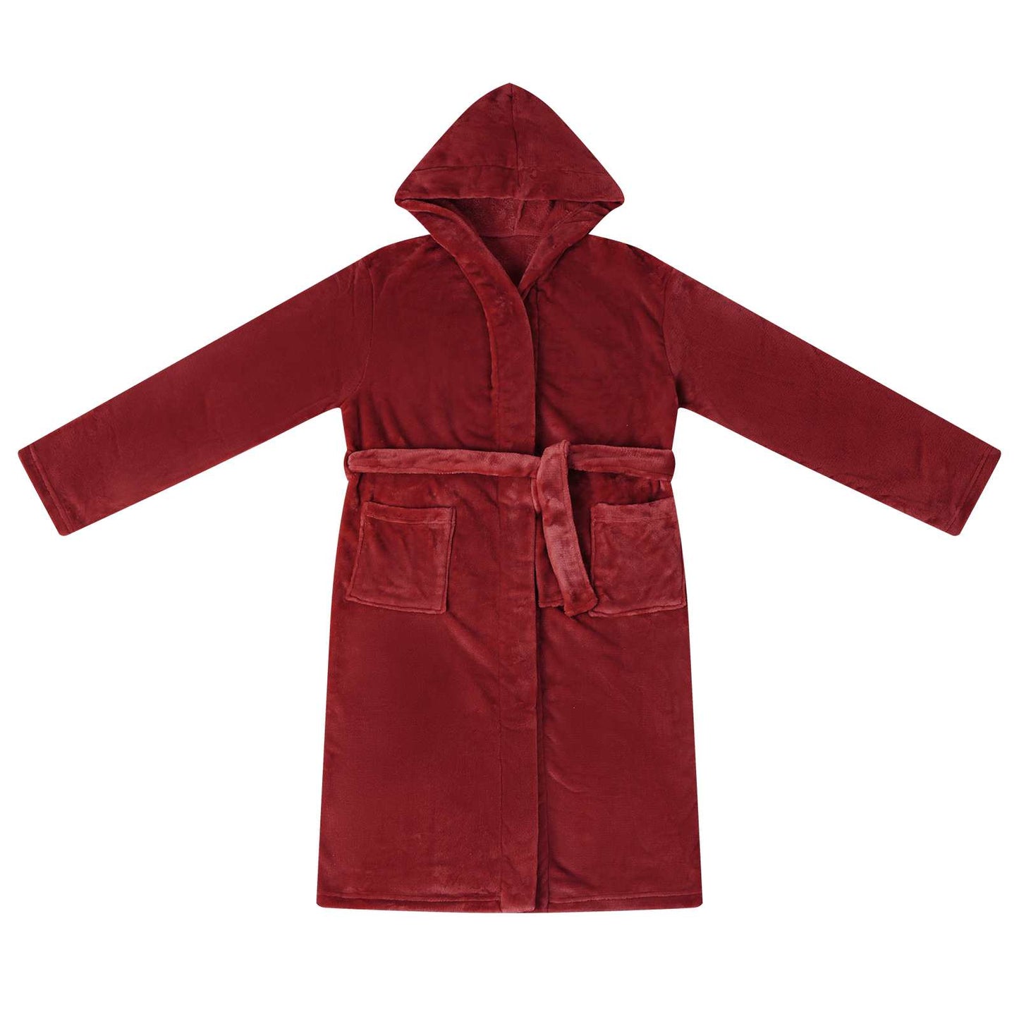 Bademantel Hoodie Bordeauxrot L Flanell