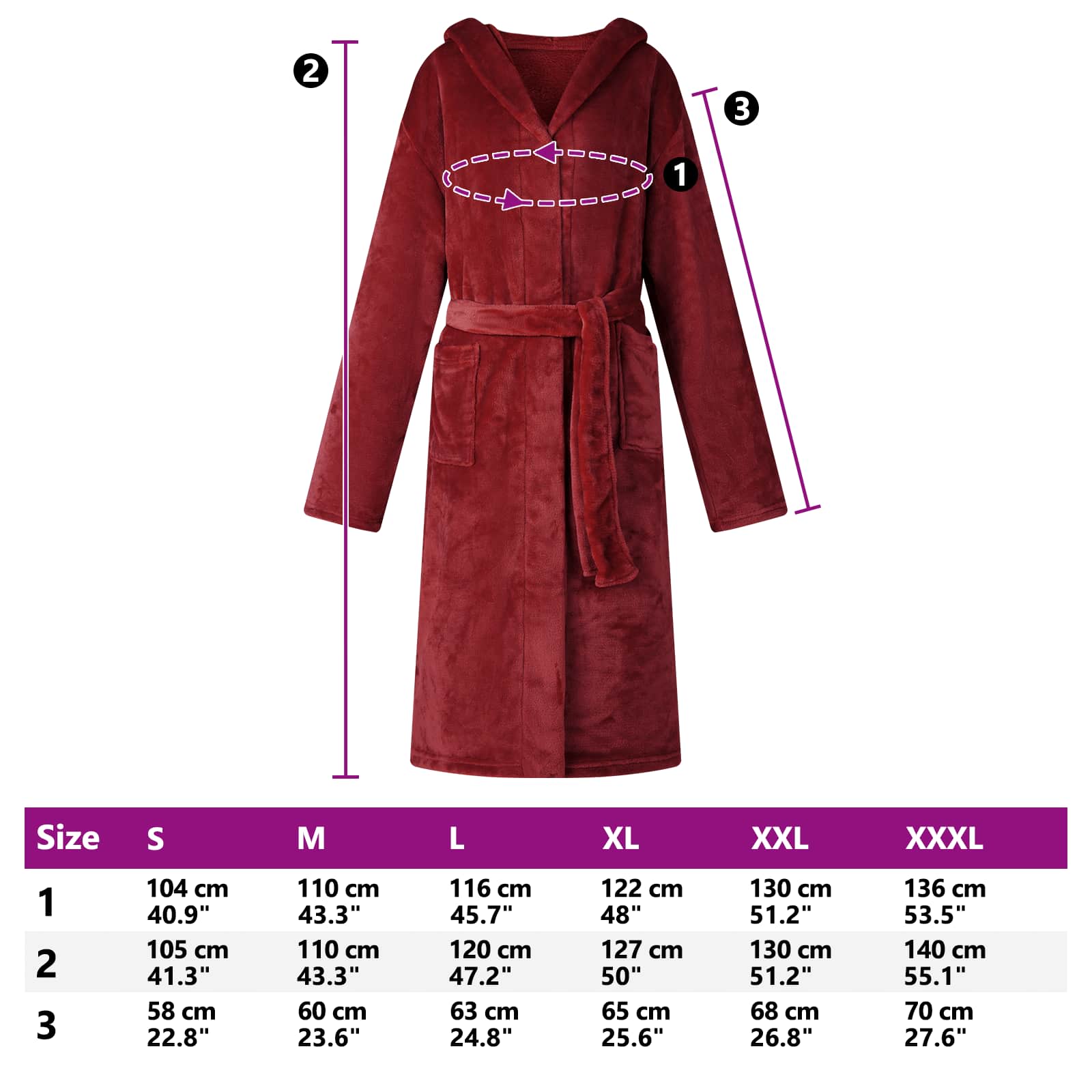 Bademantel Hoodie Bordeauxrot XL Flanell