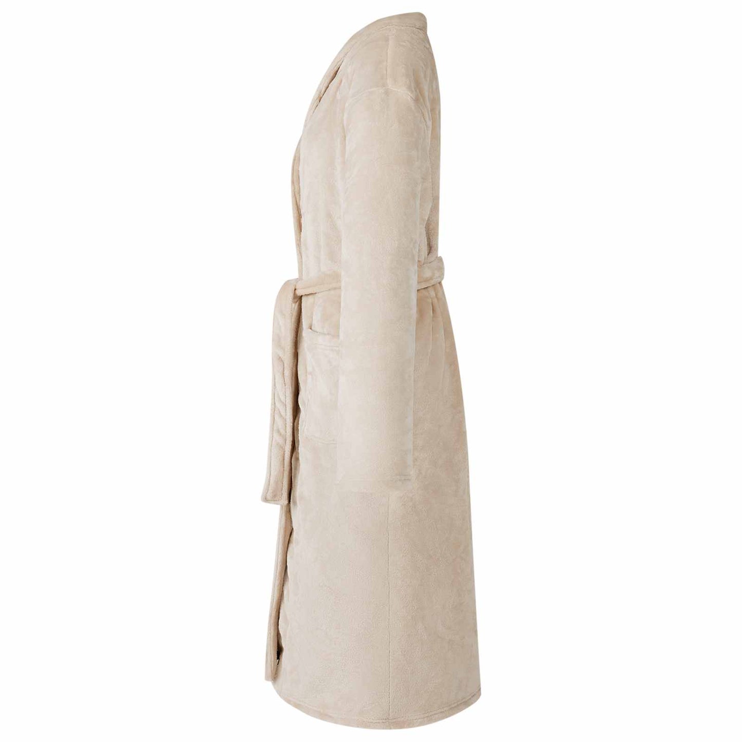 Bademantel ohne Kapuze Beige M Flanell