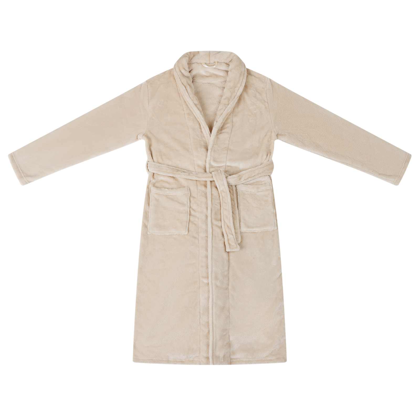 Bademantel ohne Kapuze Beige L Flanell