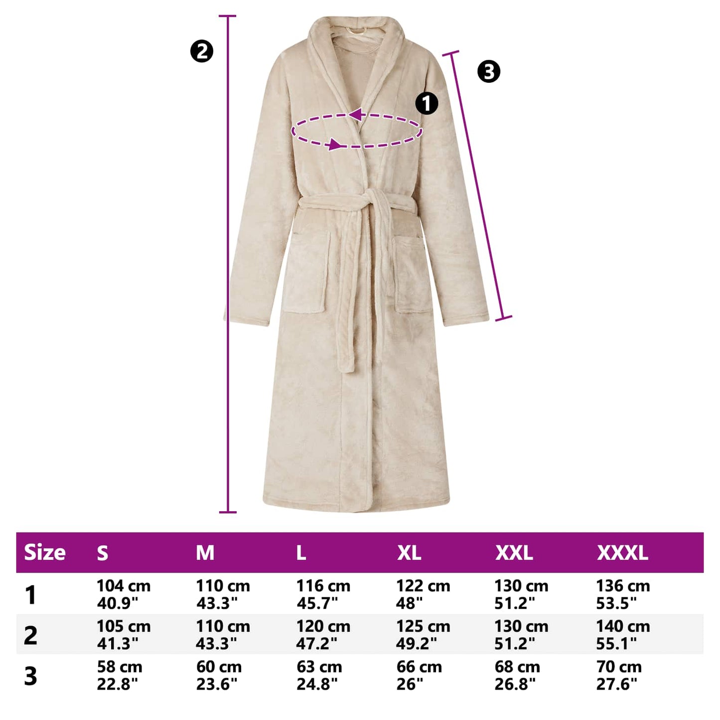 Bademantel ohne Kapuze Beige XXXL Flanell