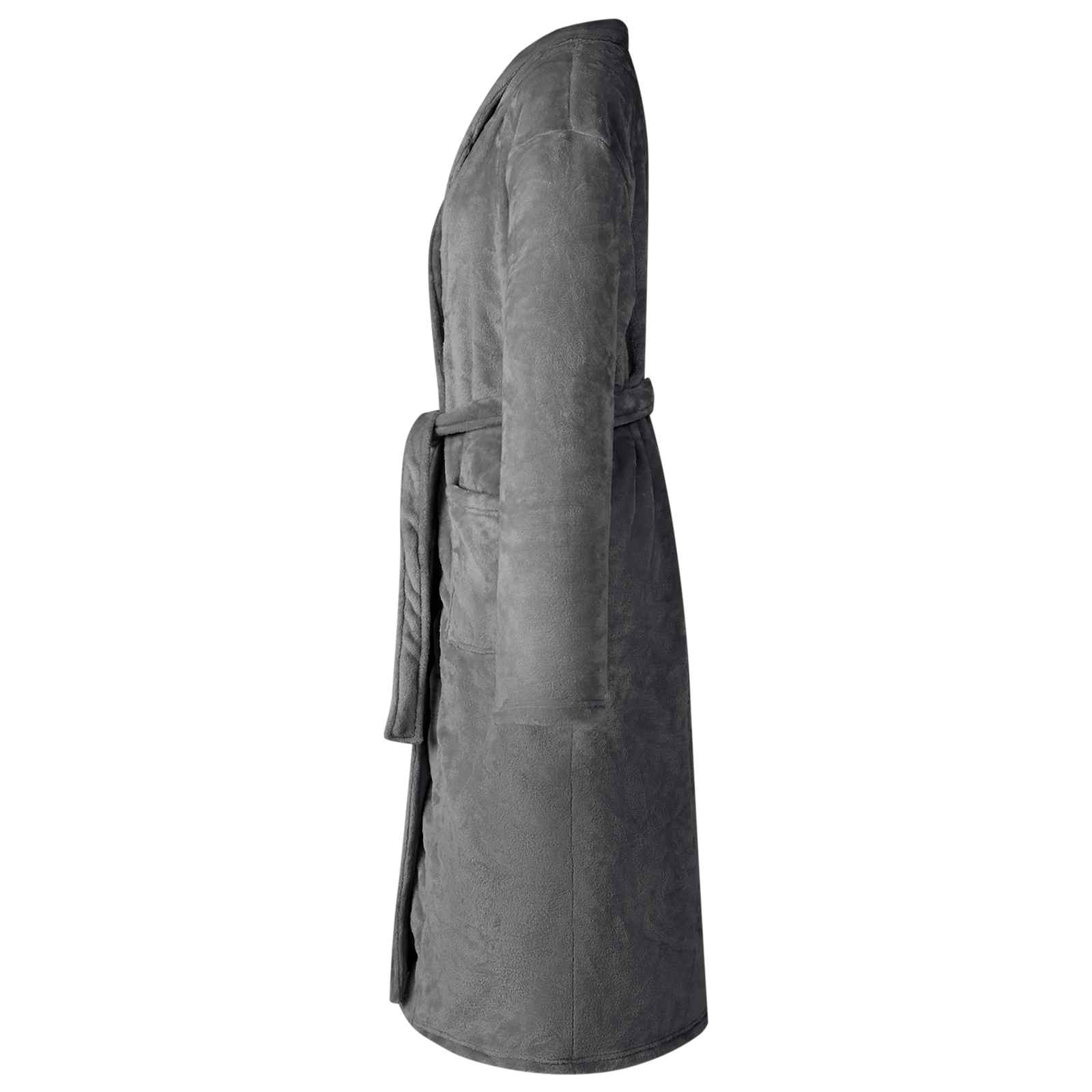 Bademantel ohne Kapuze Dunkelgrau XL Flanell