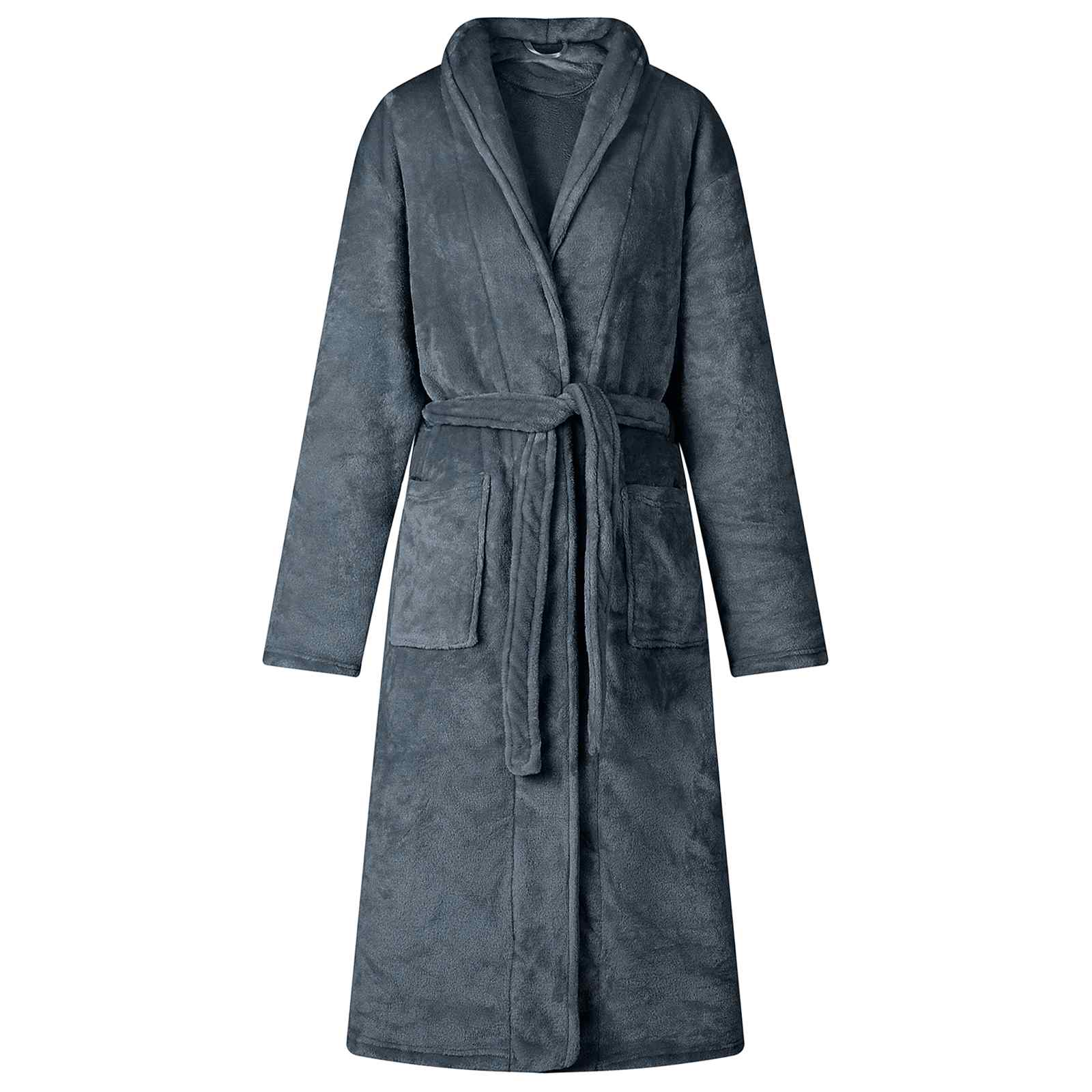 Bademantel ohne Kapuze Marineblau M Flanell