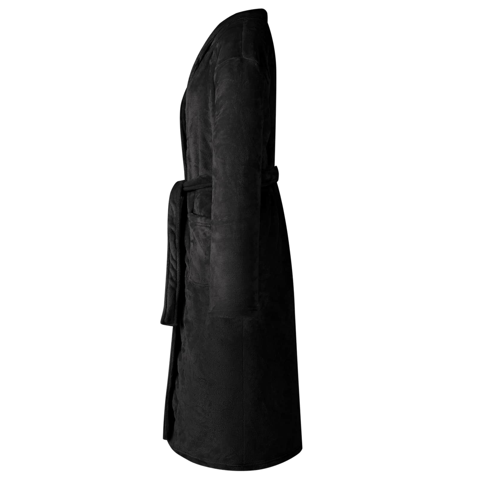 Bademantel ohne Kapuze Schwarz M Flanell