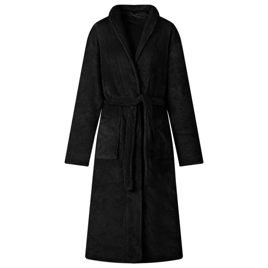 Bademantel ohne Kapuze Schwarz XL Flanell