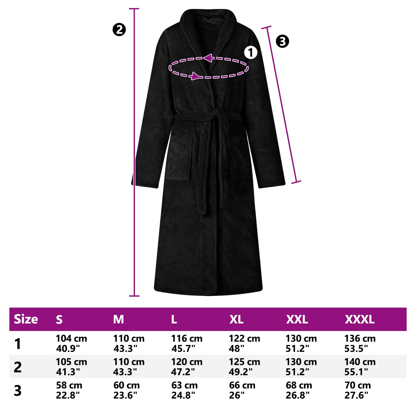 Bademantel ohne Kapuze Schwarz XL Flanell