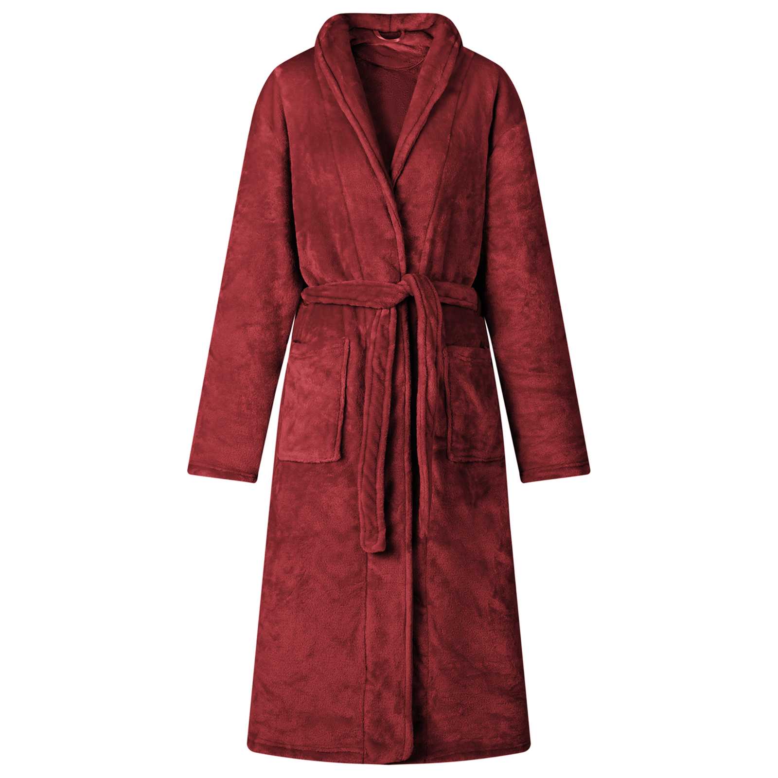 Bademantel ohne Kapuze Bordeauxrot S Flanell