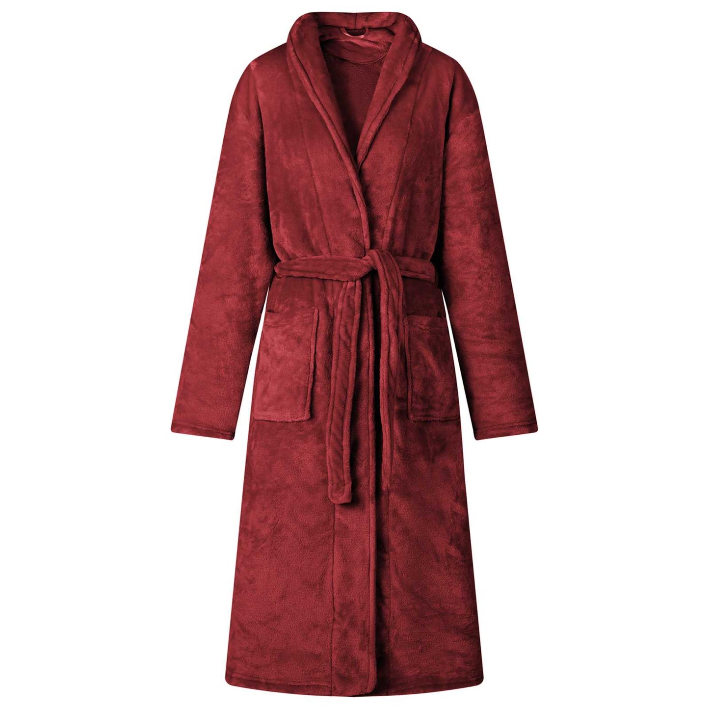 Bademantel ohne Kapuze Bordeauxrot XXXL Flanell