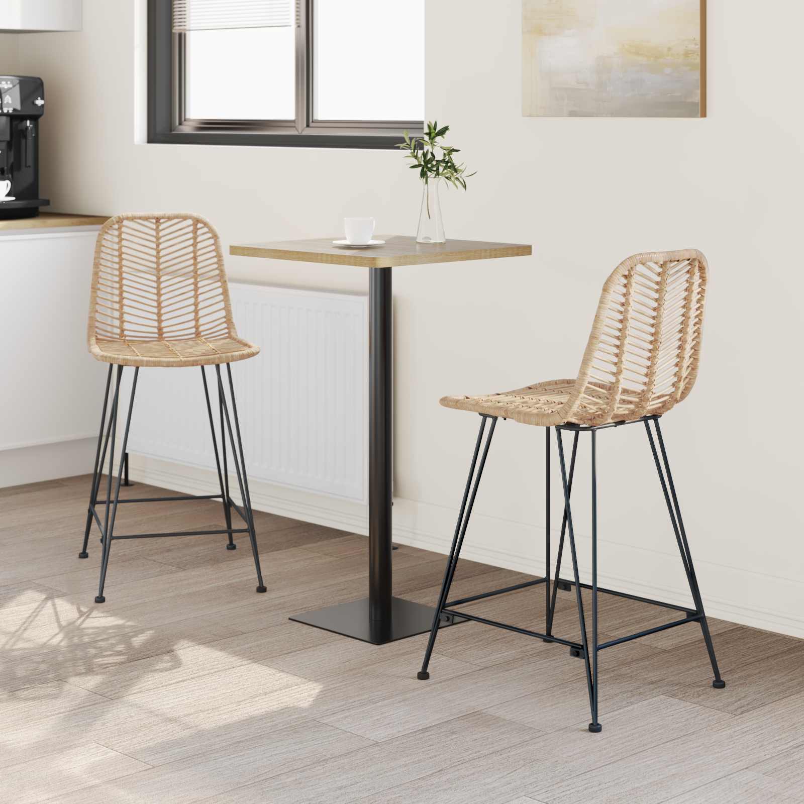 Barstuhl 2 Stk. Natur 44,5 x 54,5 x 97,5 cm Rattan und Eisen