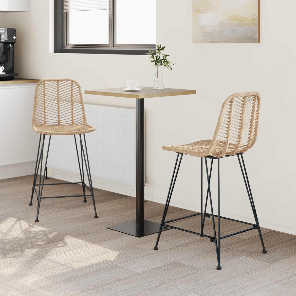 Barstuhl 2 stk. Natur 44,5 x 54,5 x 97,5 cm Rattan und Eisen
