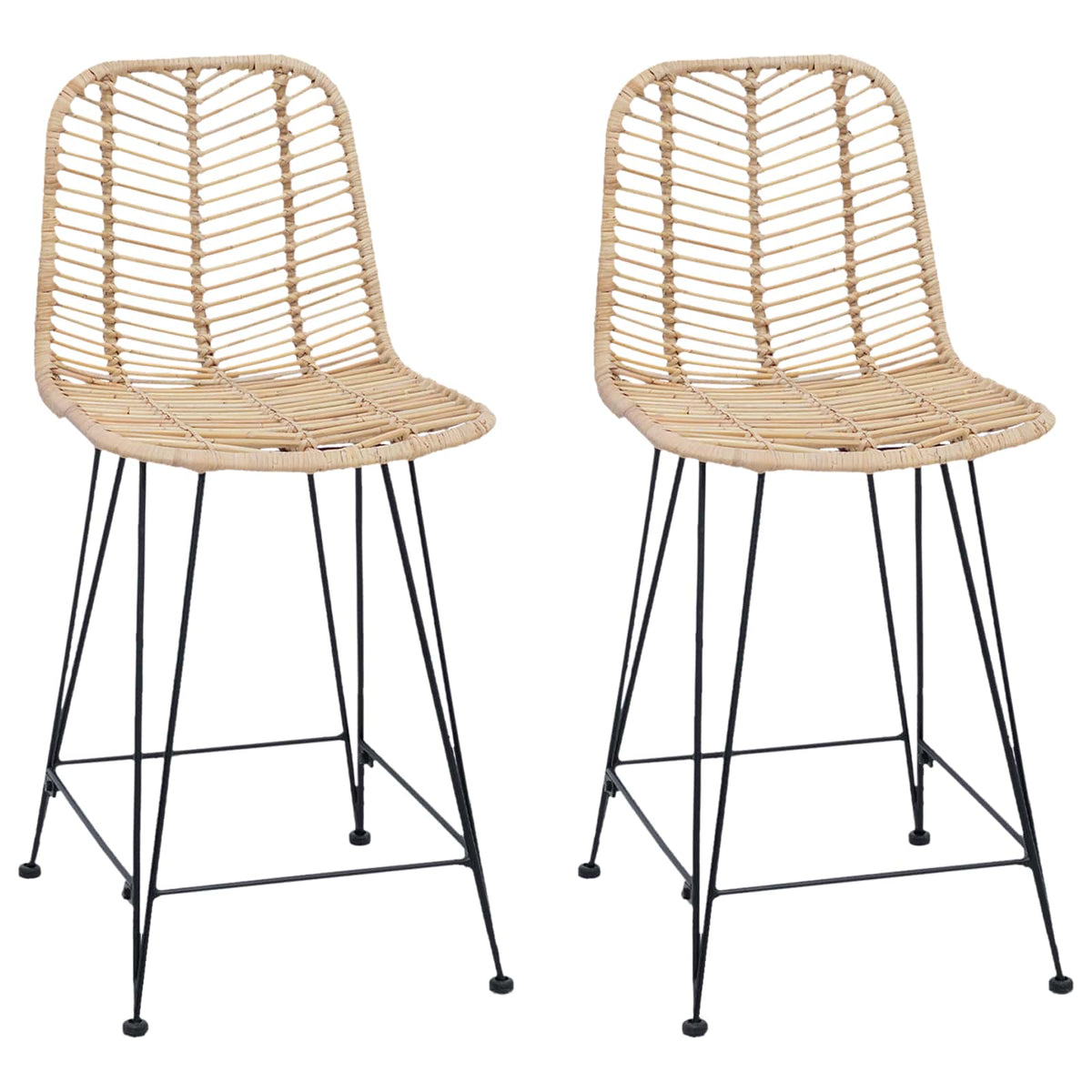 Barstuhl 2 stk. Natur 44,5 x 54,5 x 97,5 cm Rattan und Eisen