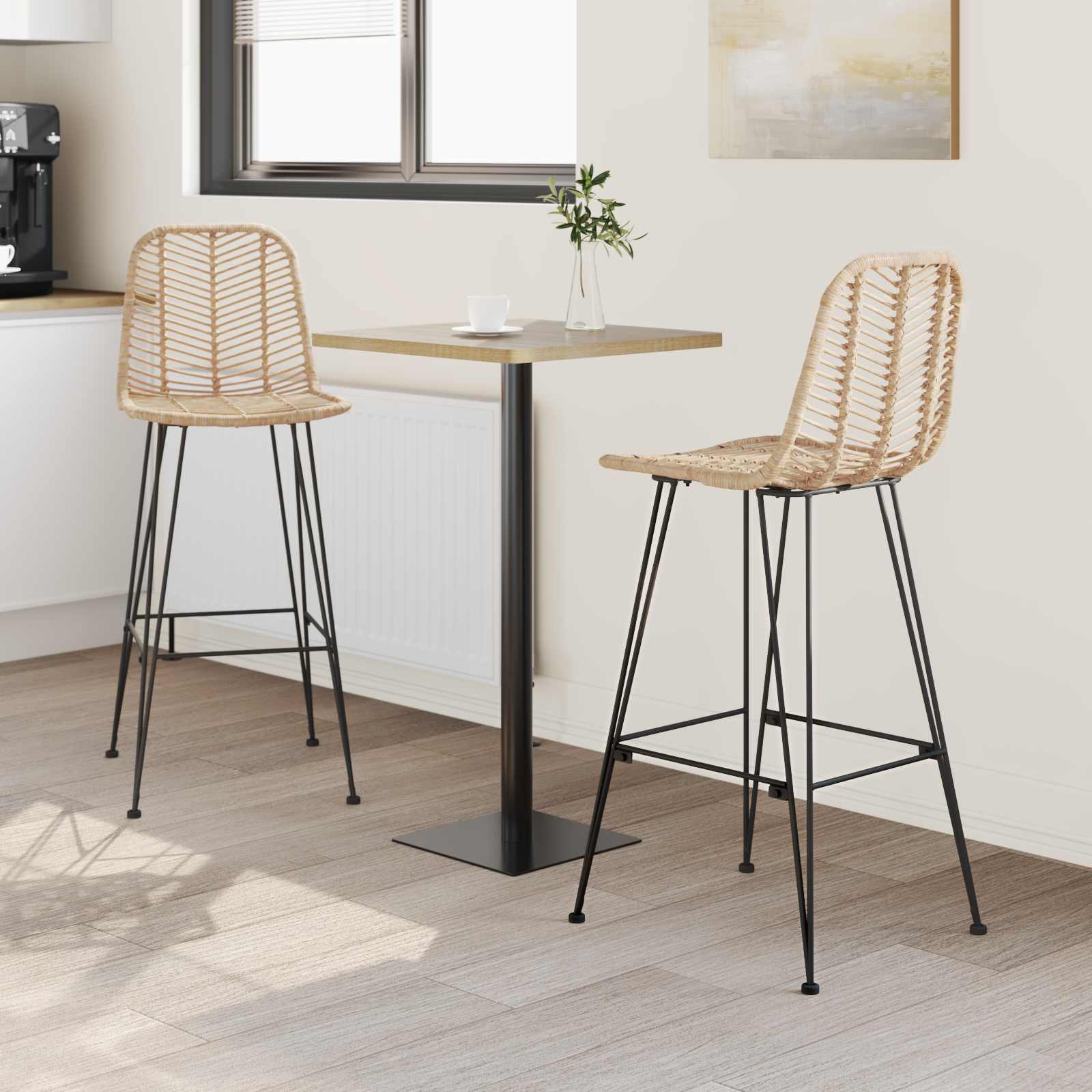 Barstuhl 2 stk. Natur 44 x 52 x 111 cm Rattan und Eisen