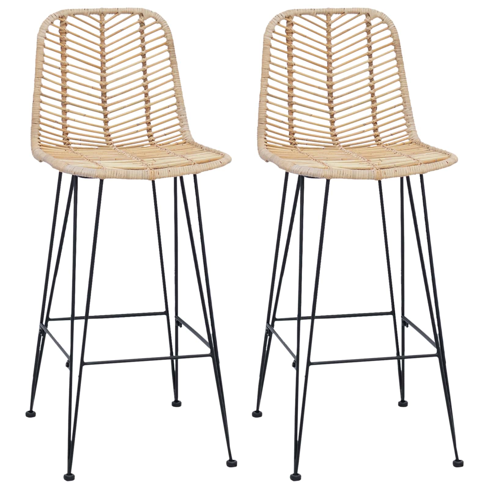 Barstuhl 2 stk. Natur 44 x 52 x 111 cm Rattan und Eisen