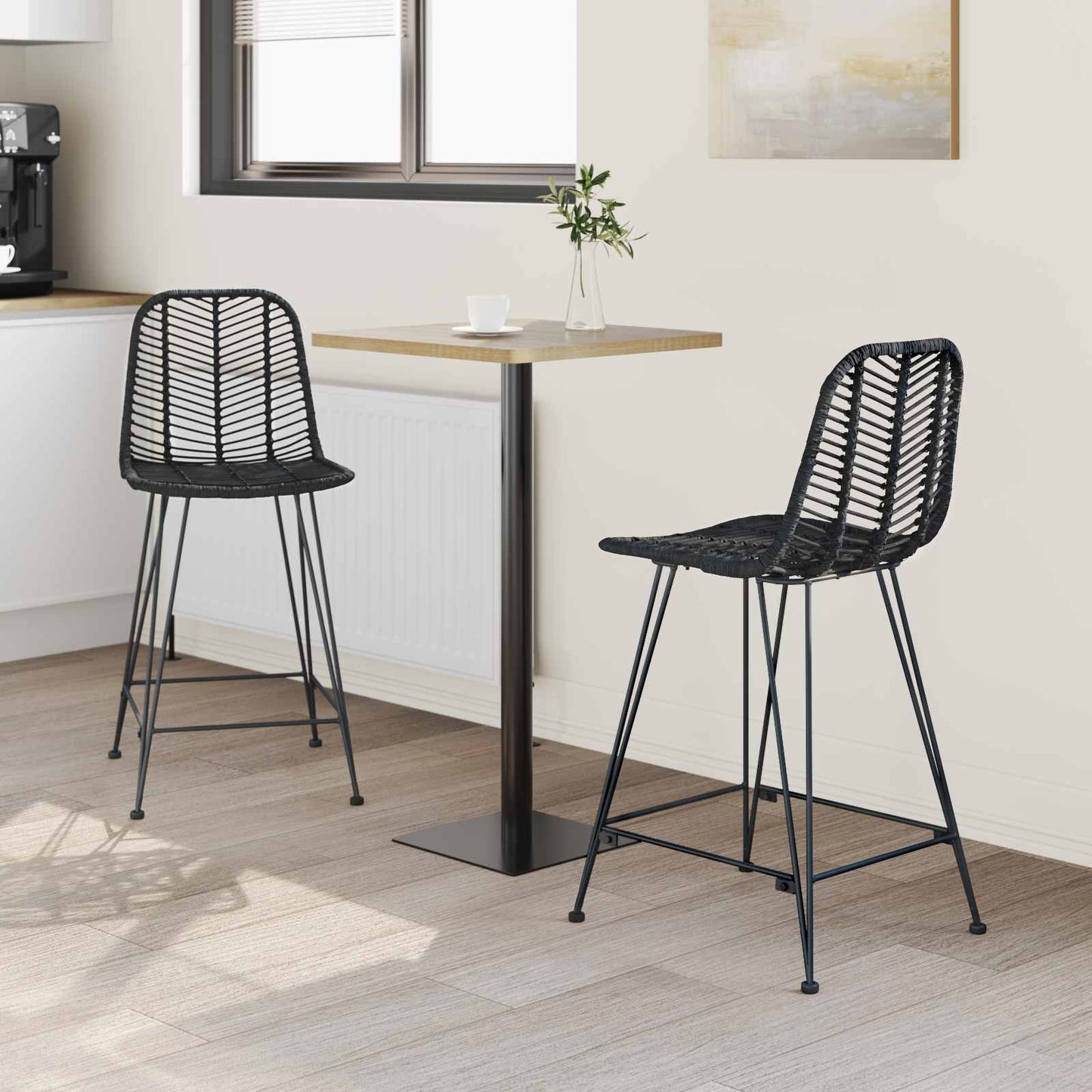 Barstuhl 2 stk. Schwarz 44,5 x 54,5 x 97,5 cm Rattan und Eisen