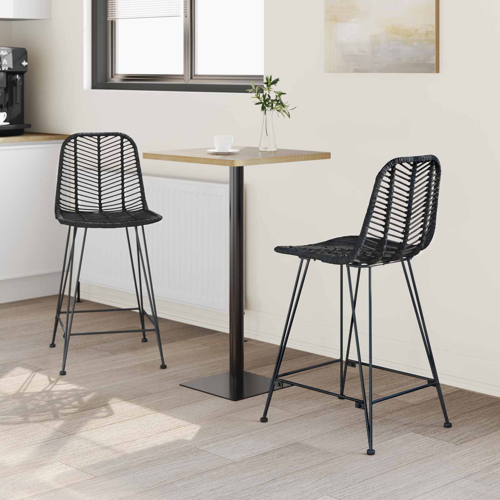 Barstuhl 2 stk. Schwarz 44,5 x 54,5 x 97,5 cm Rattan und Eisen