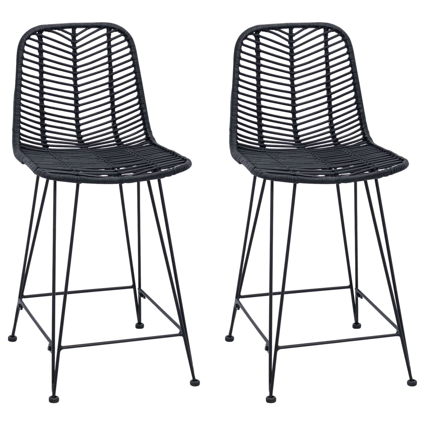 Barstuhl 2 stk. Schwarz 44,5 x 54,5 x 97,5 cm Rattan und Eisen