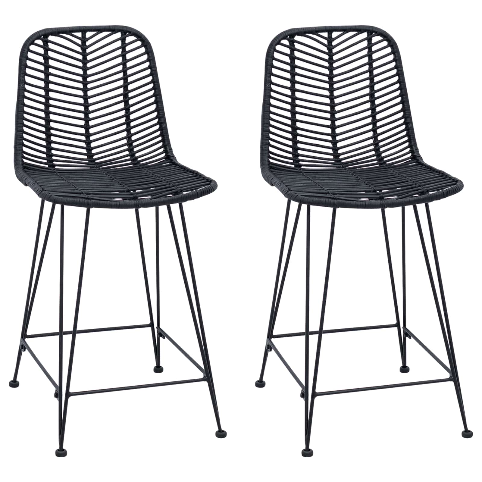Barstuhl 2 stk. Schwarz 44,5 x 54,5 x 97,5 cm Rattan und Eisen