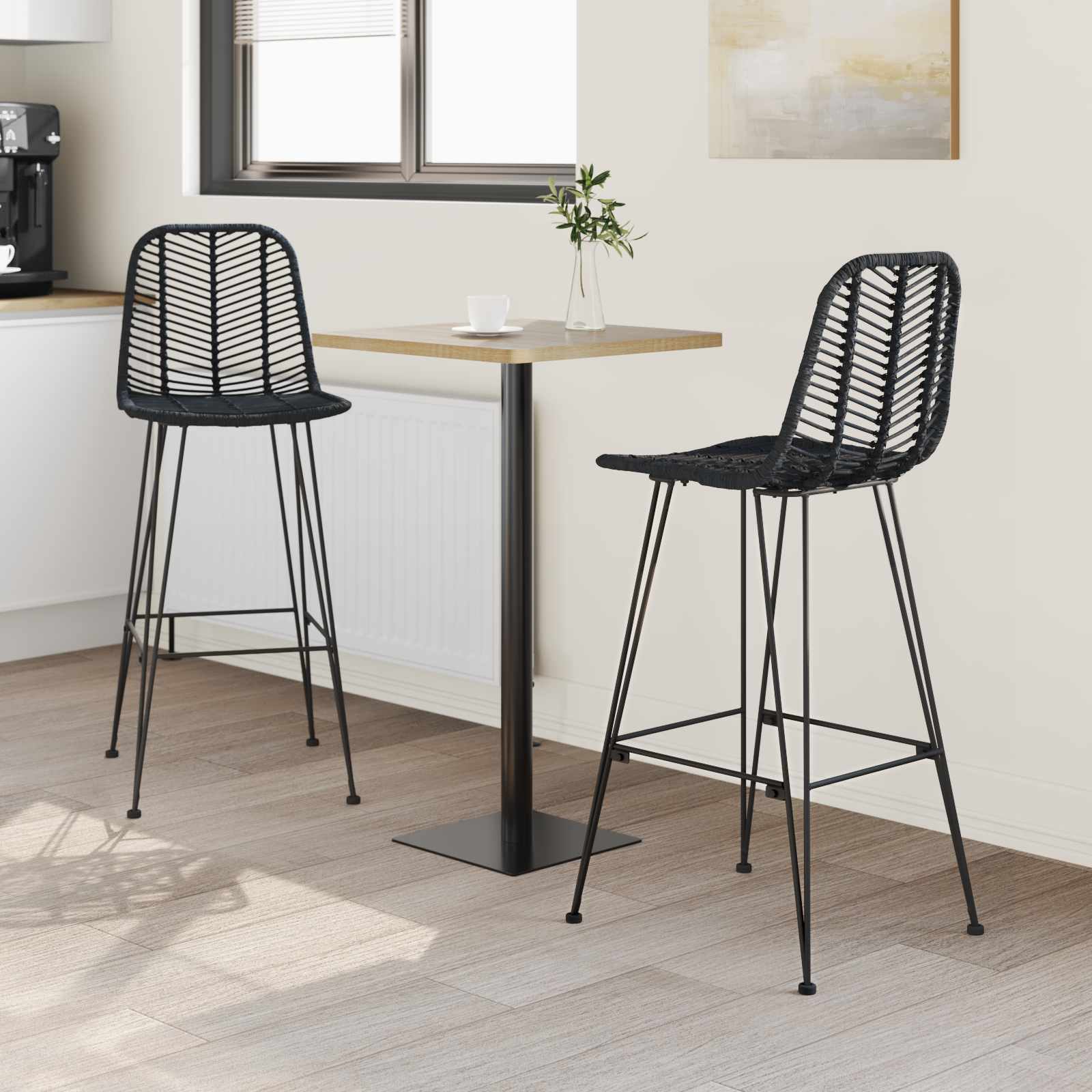 Barstuhl 2 stk. Schwarz 44 x 52 x 111 cm Rattan und Eisen