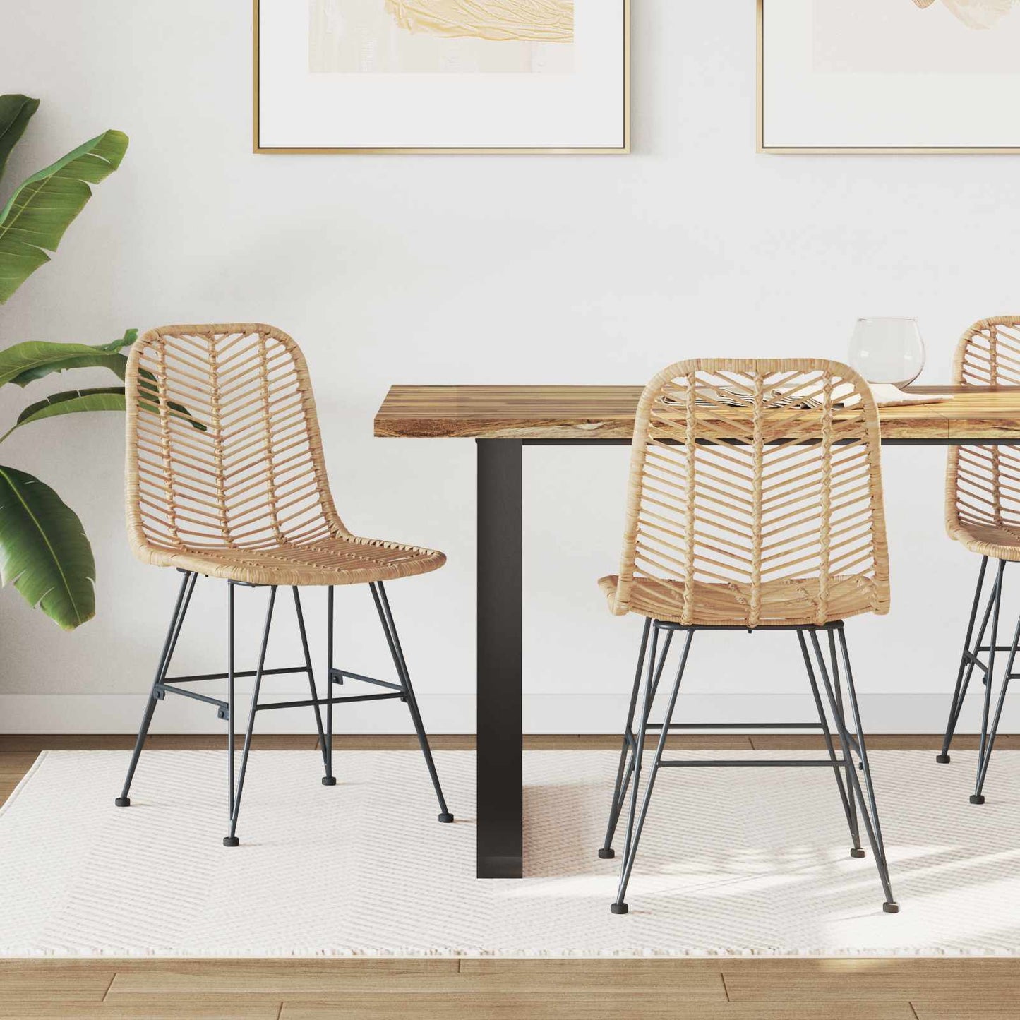 Esszimmerstuhl 2 stk. Rattan und Eisen Natur