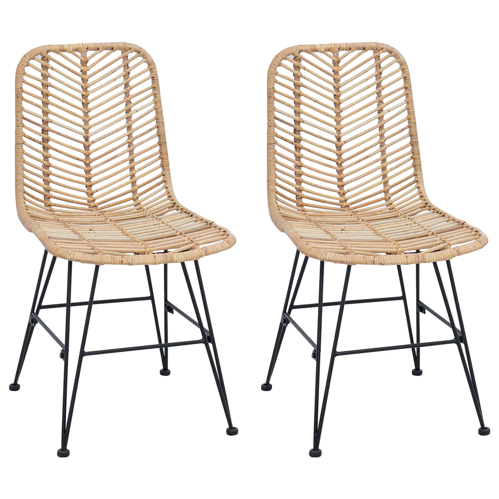 Esszimmerstuhl 2 stk. Rattan und Eisen Natur