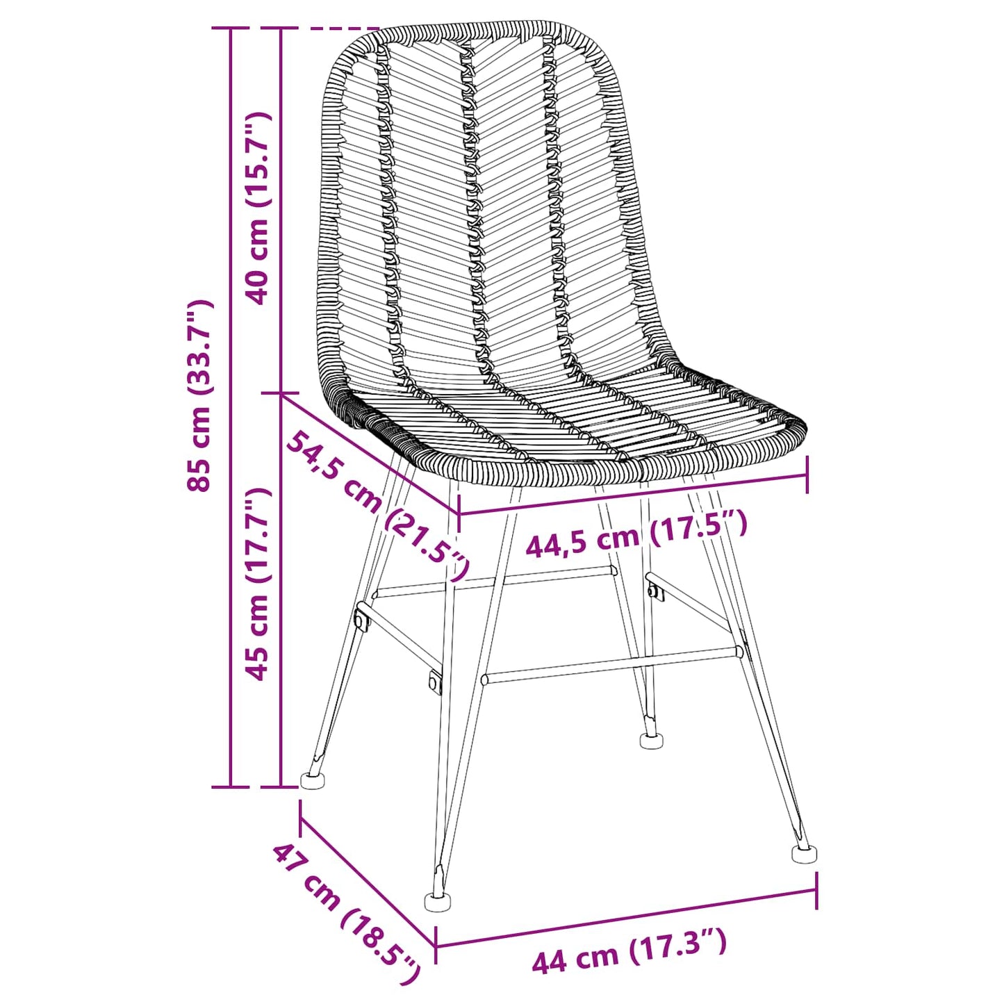 Esszimmerstuhl 2 stk. Rattan und Eisen Natur