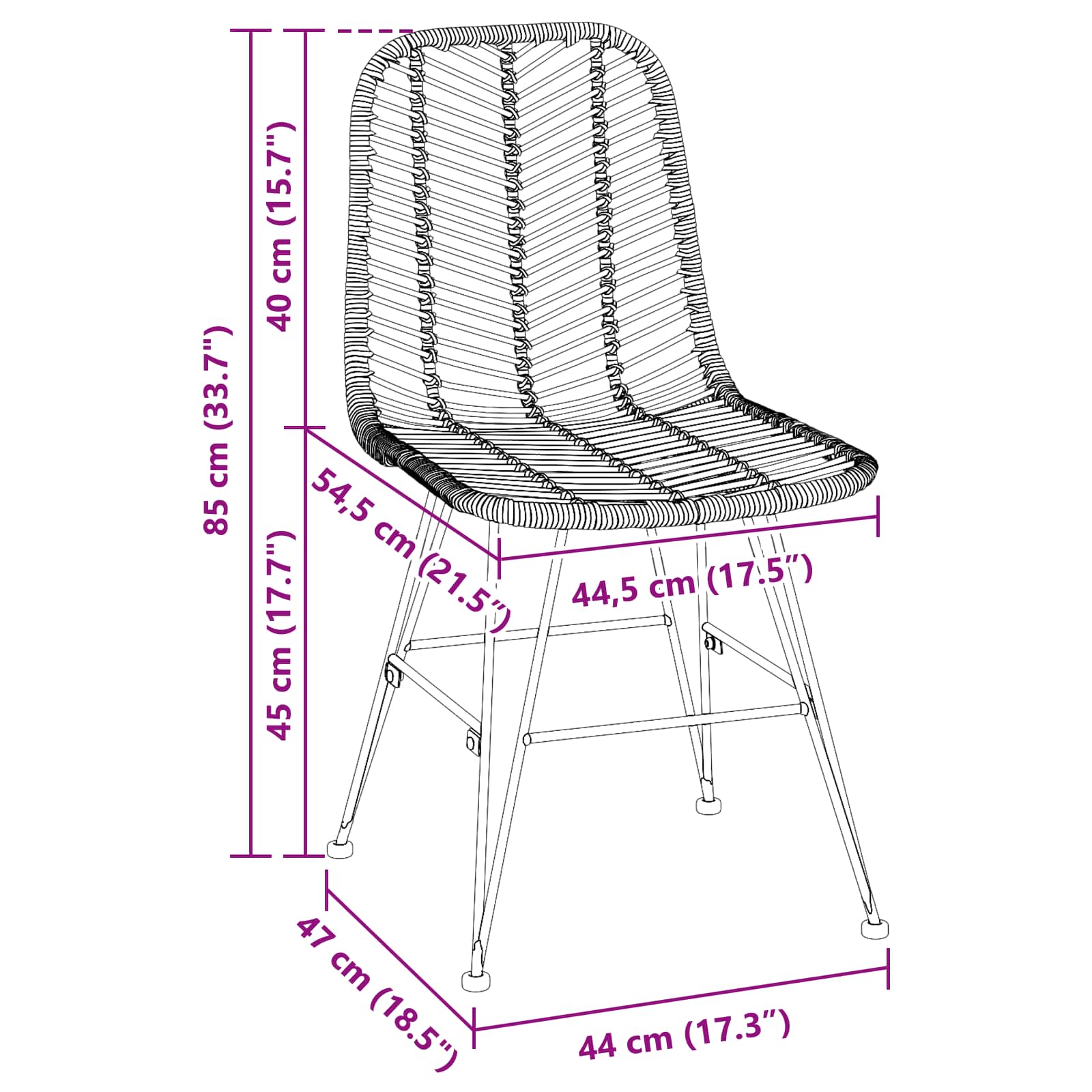 Esszimmerstuhl 2 stk. Rattan und Eisen Natur