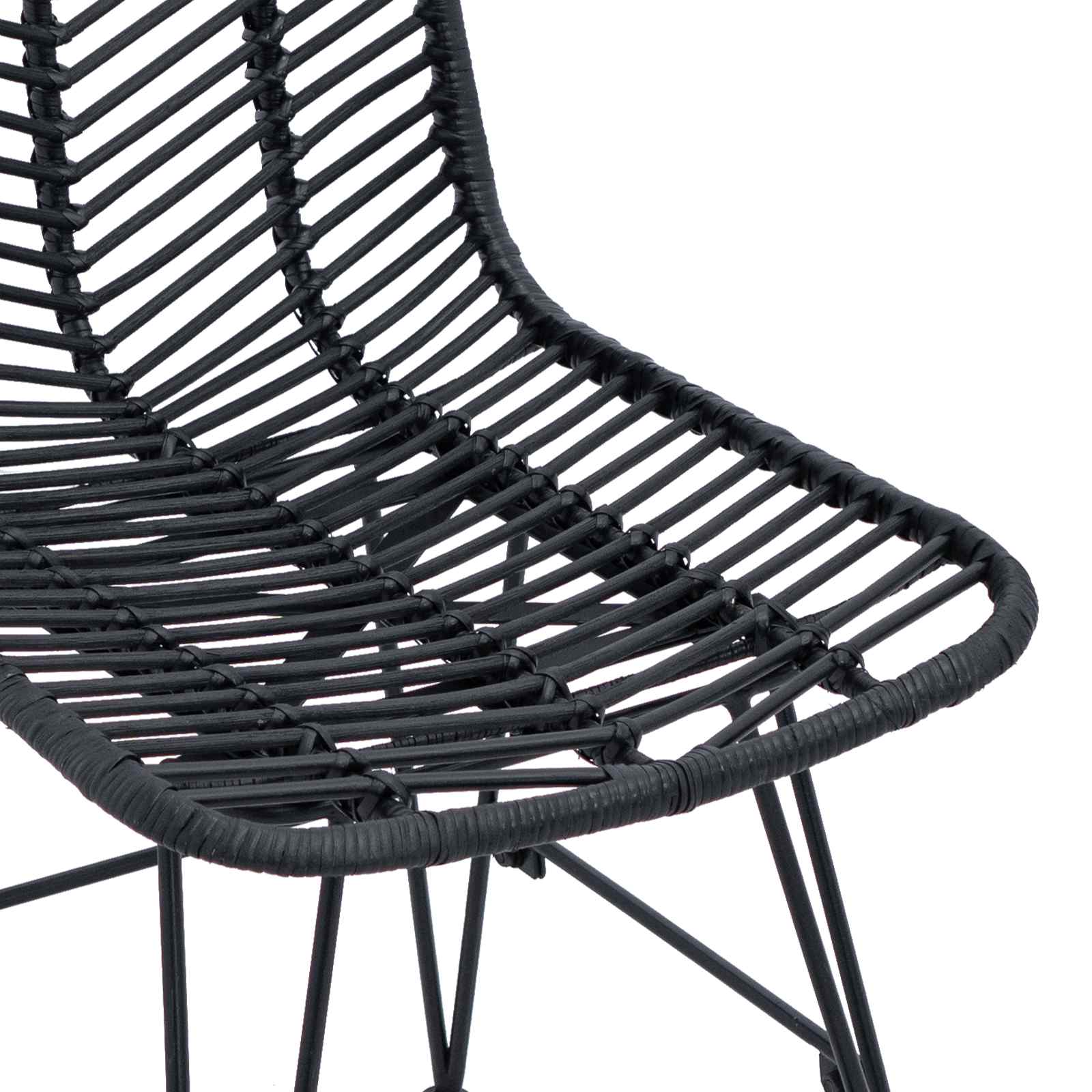 Esszimmerstuhl 2 stk. Rattan und Eisen Schwarz