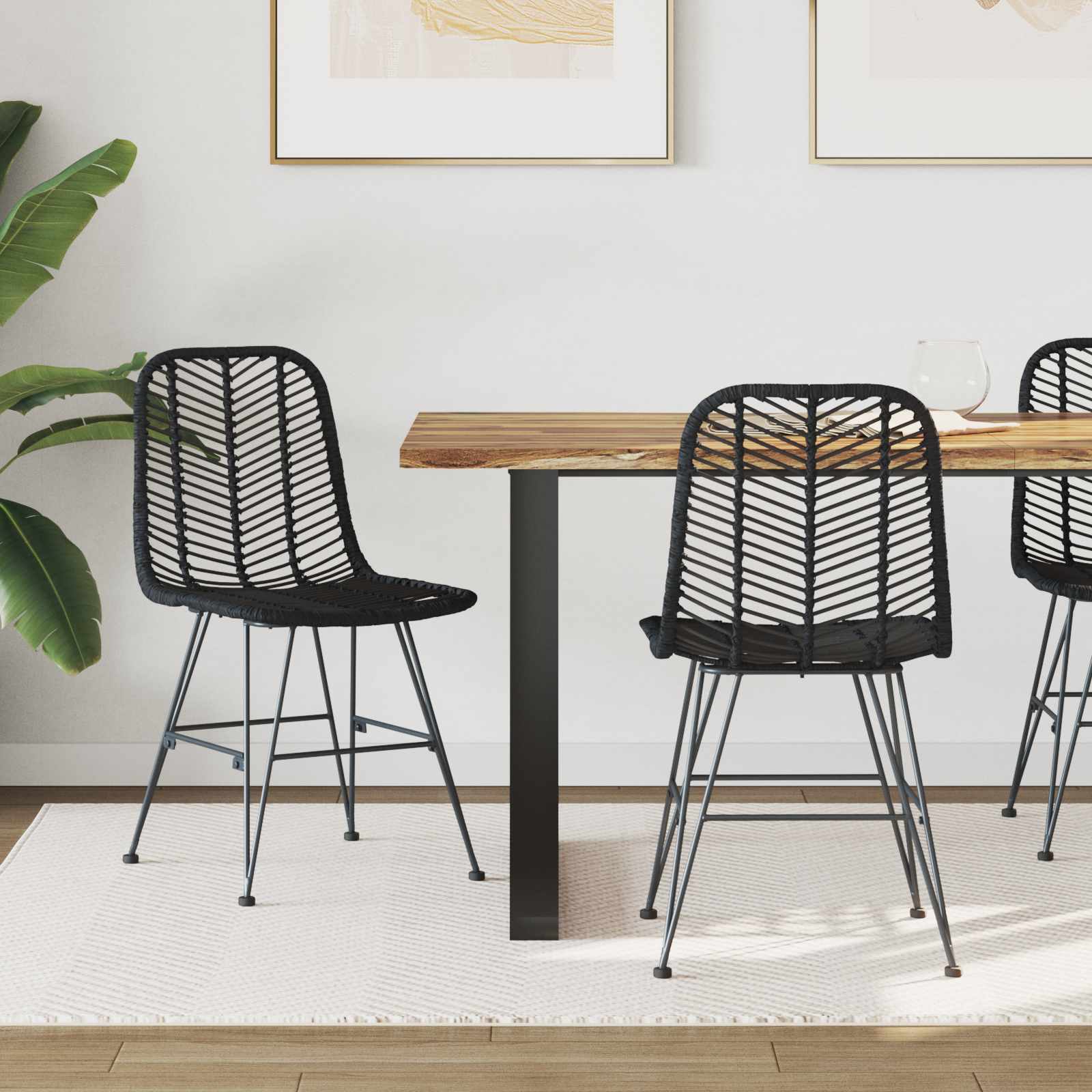 Esszimmerstuhl 2 stk. Rattan und Eisen Schwarz