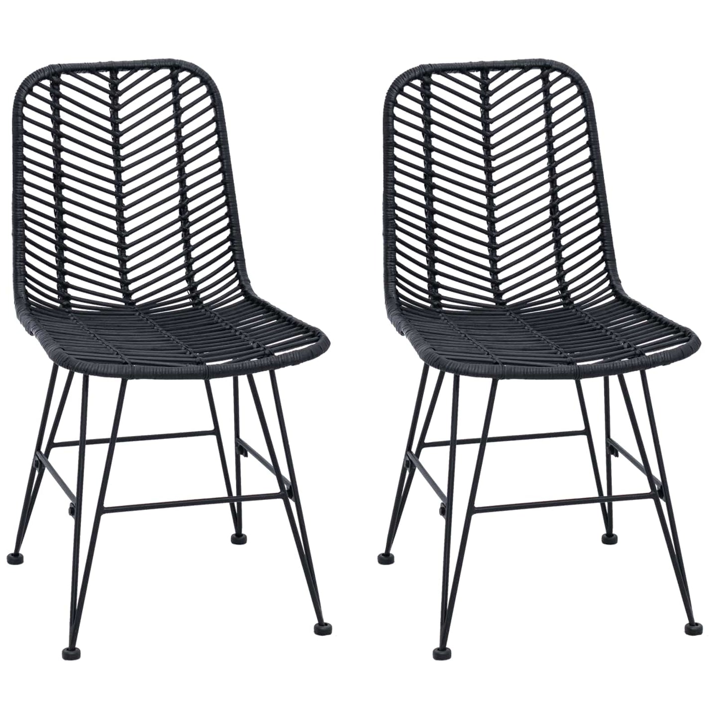 Esszimmerstuhl 2 stk. Rattan und Eisen Schwarz