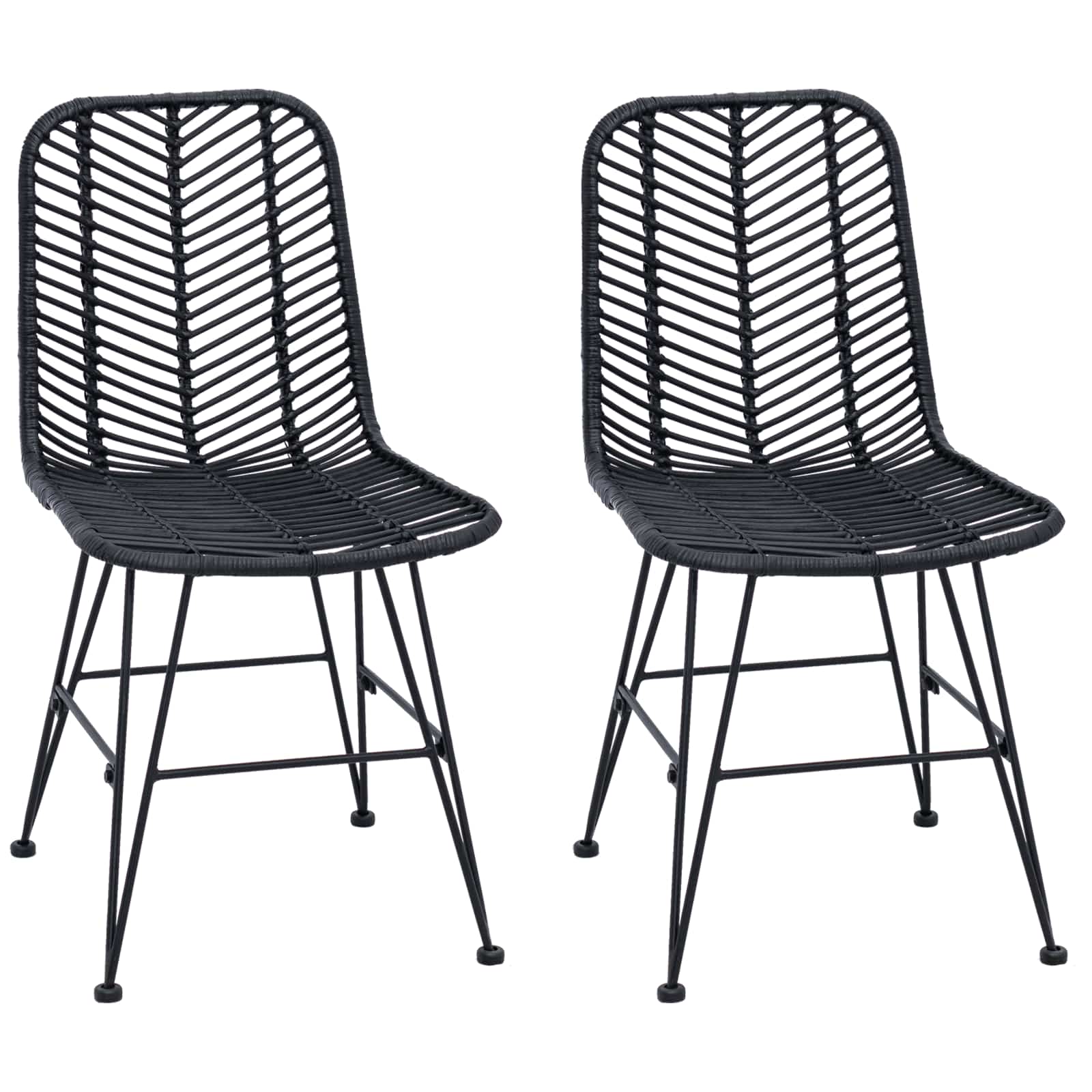 Esszimmerstuhl 2 stk. Rattan und Eisen Schwarz