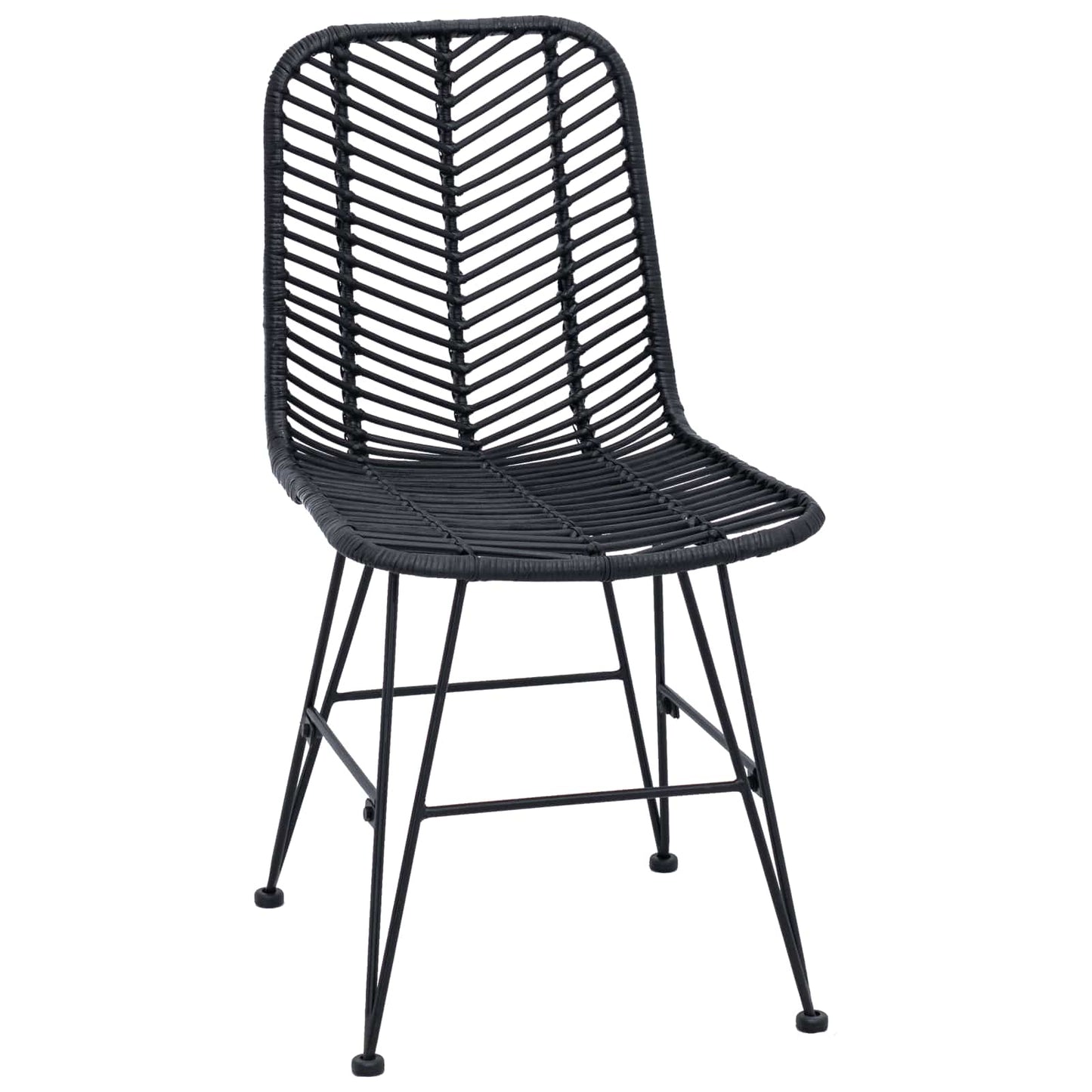 Esszimmerstuhl 2 stk. Rattan und Eisen Schwarz