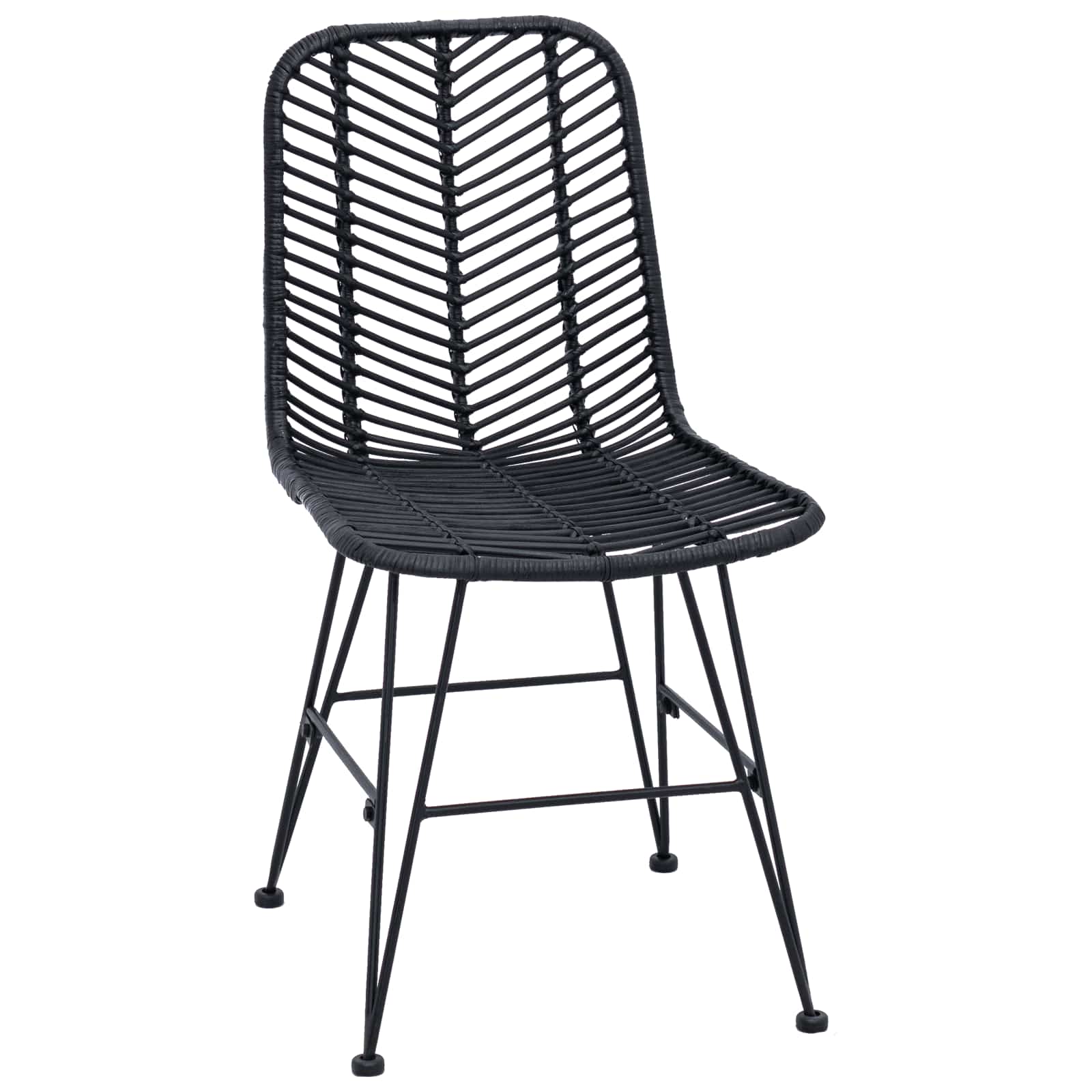 Esszimmerstuhl 2 stk. Rattan und Eisen Schwarz