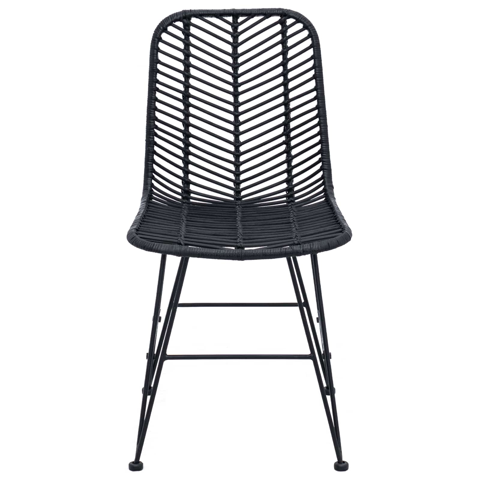 Esszimmerstuhl 2 stk. Rattan und Eisen Schwarz