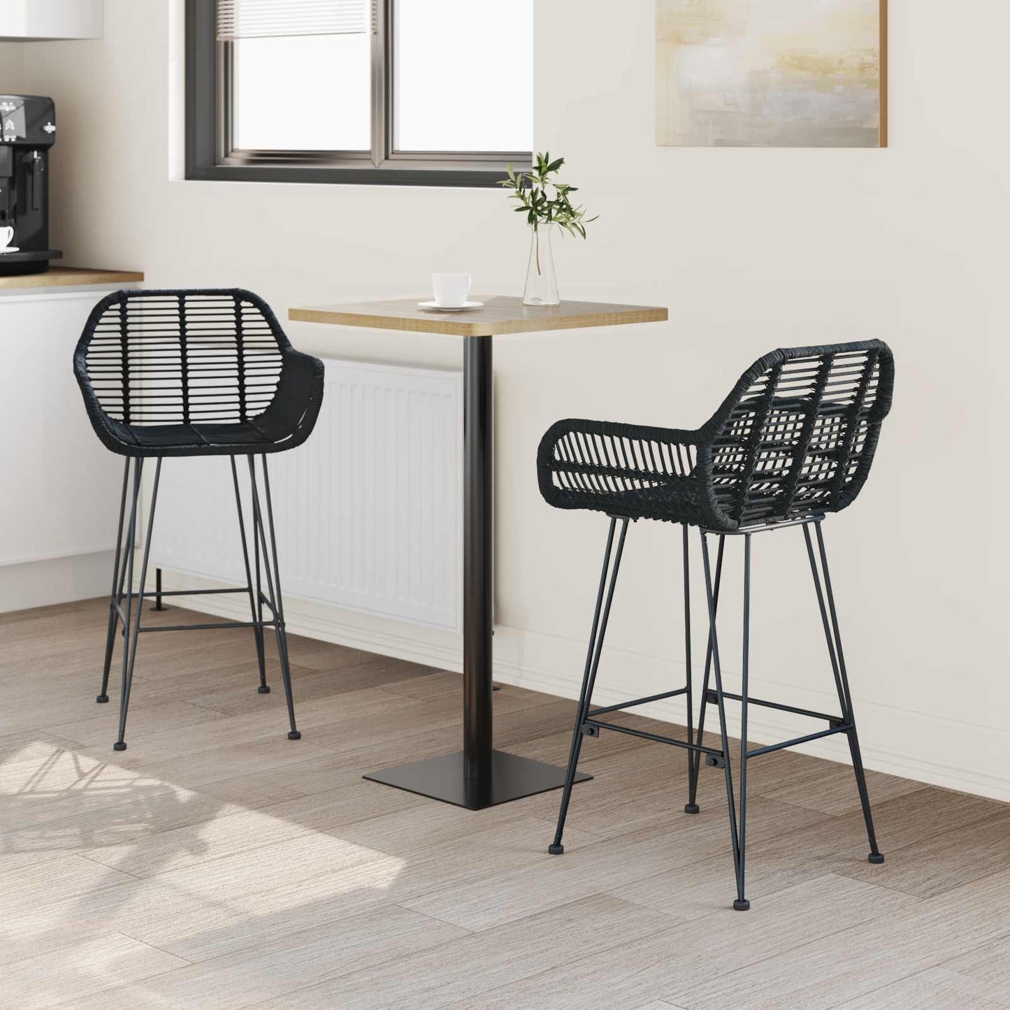 Barstuhl 2 stk. Schwarz 55 x 52 x 92 cm Rattan und Eisen