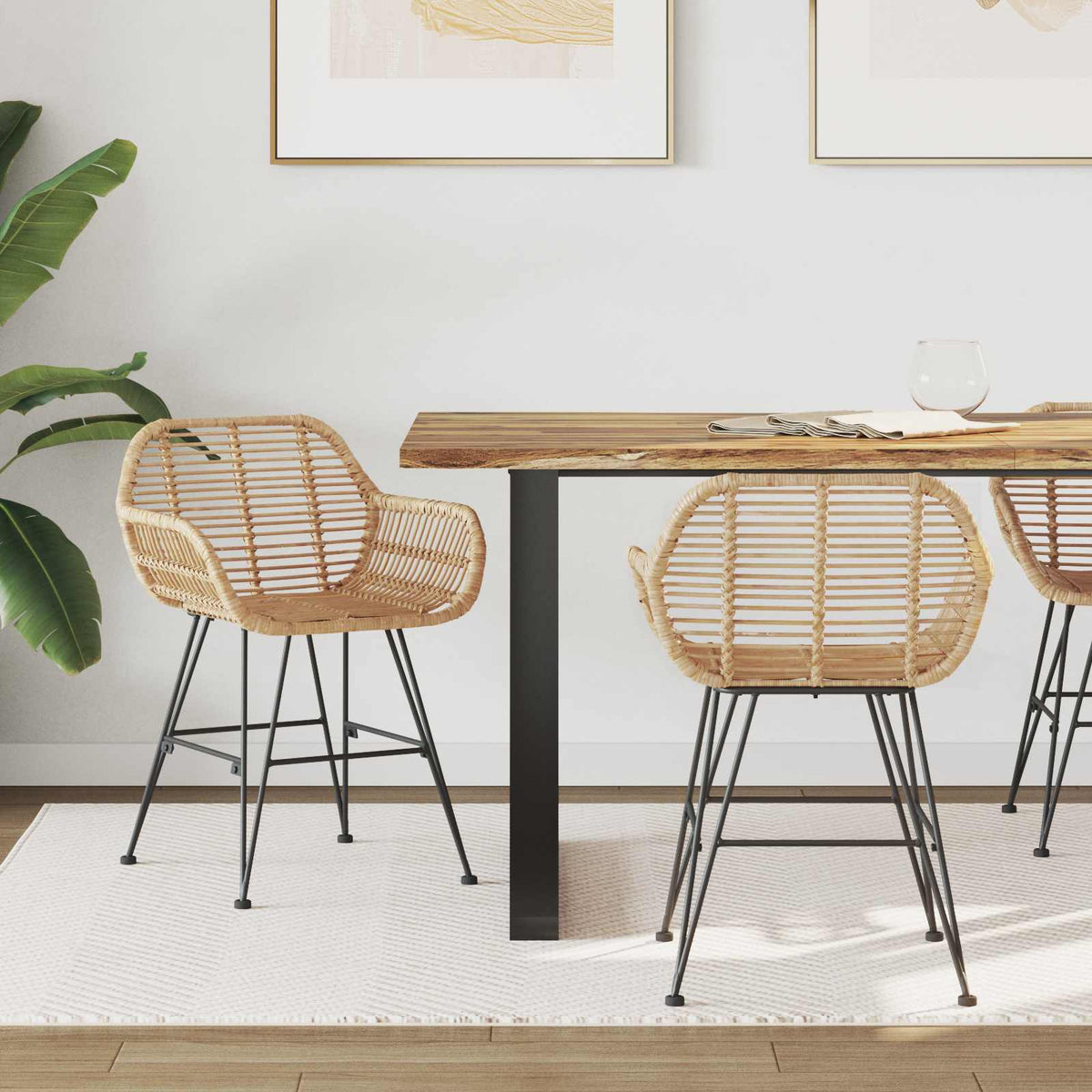 Esszimmerstuhl 2 stk. Rattan und Eisen Natur 55 x 50 x 74 cm