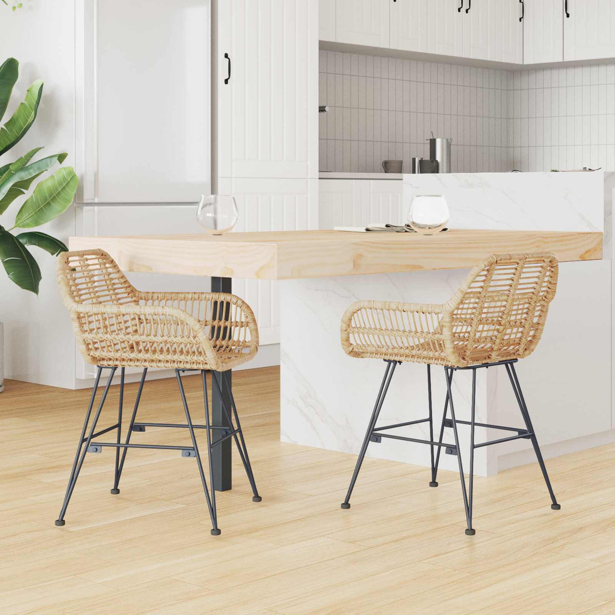 Esszimmerstuhl 2 stk. Rattan und Eisen Natur 55 x 50 x 74 cm