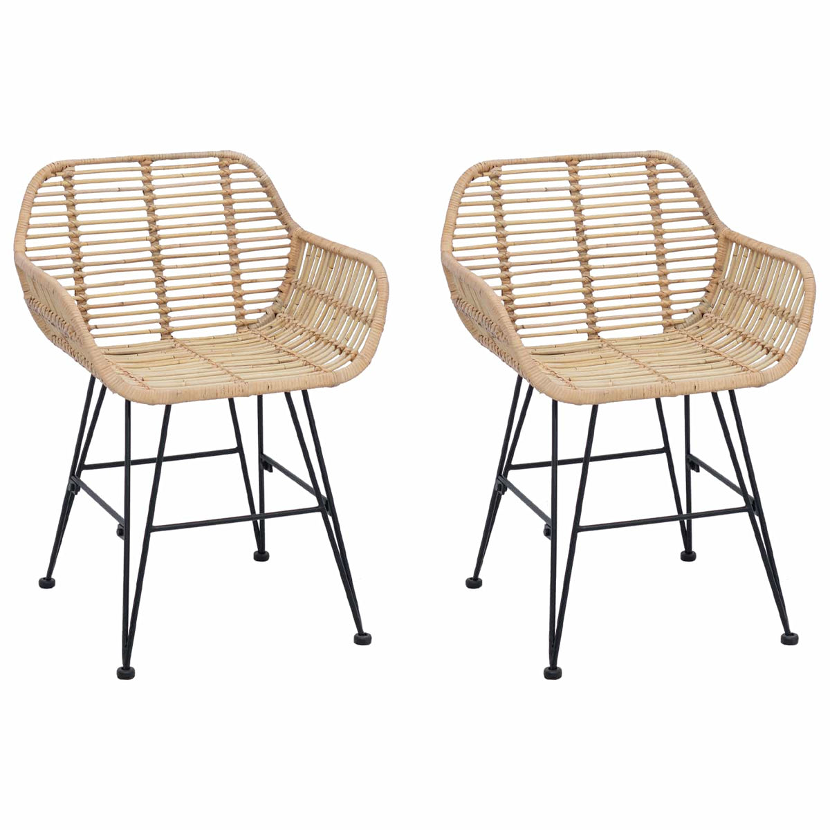 Esszimmerstuhl 2 stk. Rattan und Eisen Natur 55 x 50 x 74 cm