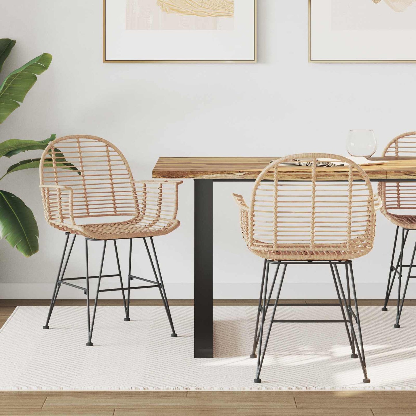 Esszimmerstuhl 2 stk. Rattan und Eisen Natur 57 x 55 x 85 cm