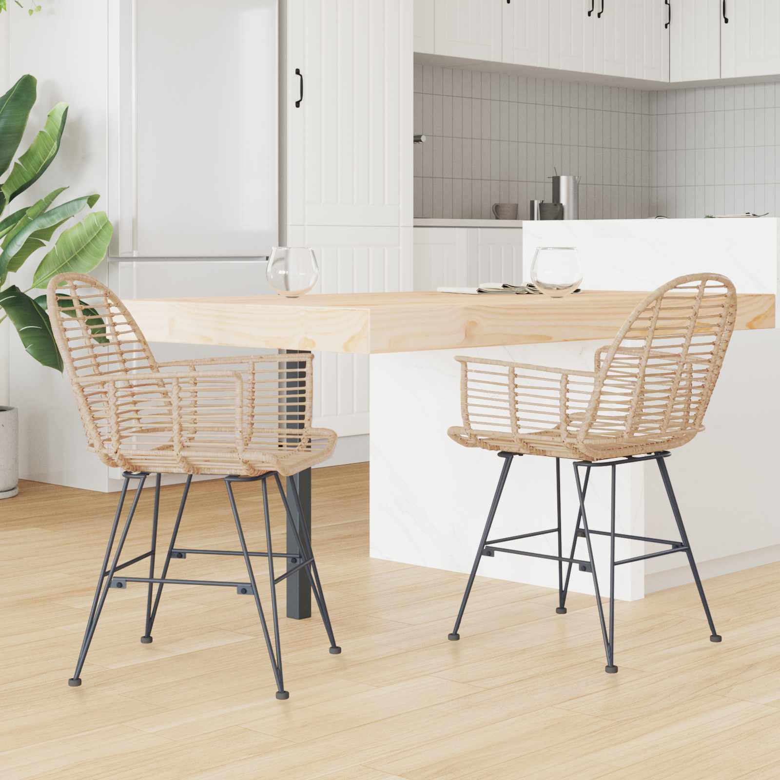 Esszimmerstuhl 2 stk. Rattan und Eisen Natur 57 x 55 x 85 cm