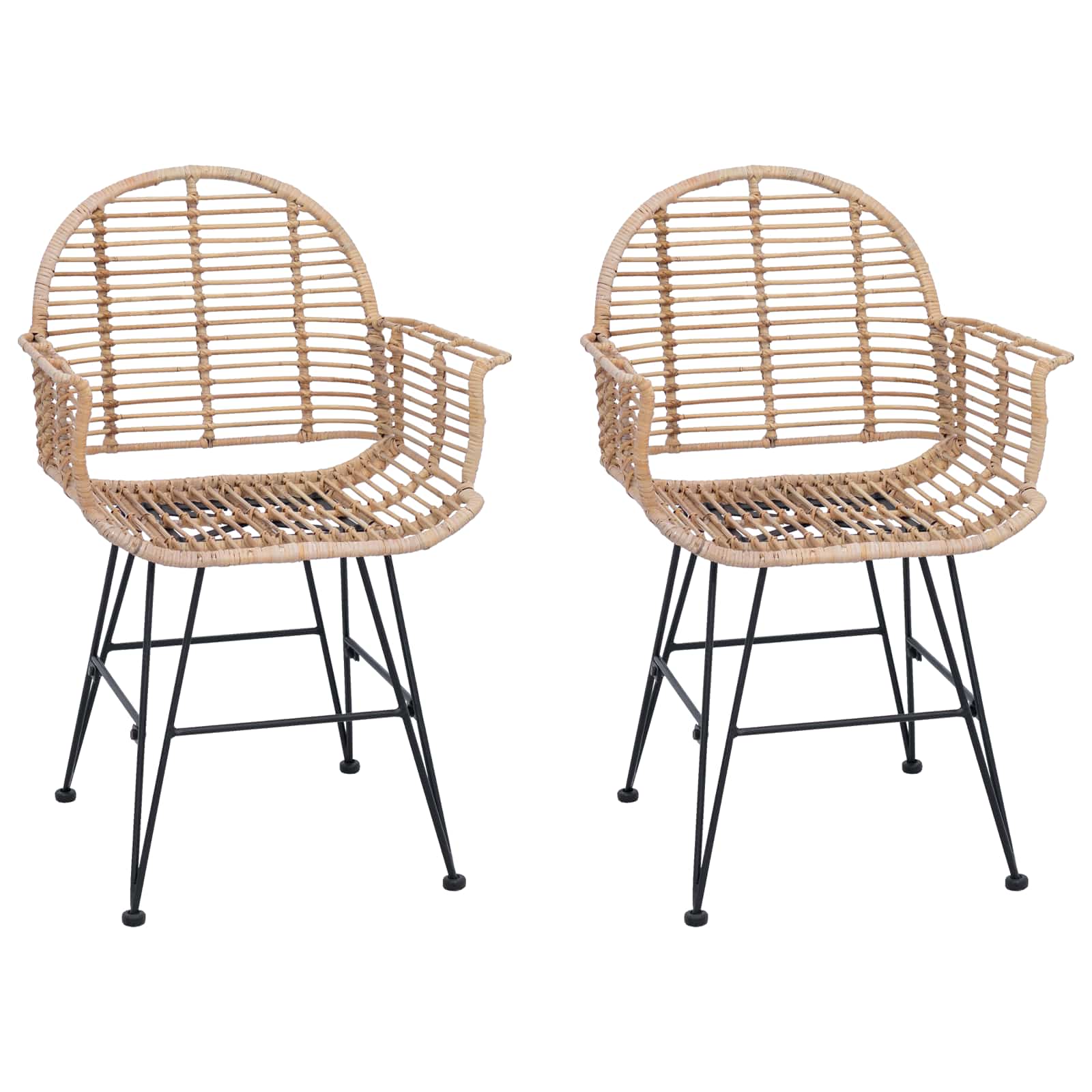 Esszimmerstuhl 2 stk. Rattan und Eisen Natur 57 x 55 x 85 cm