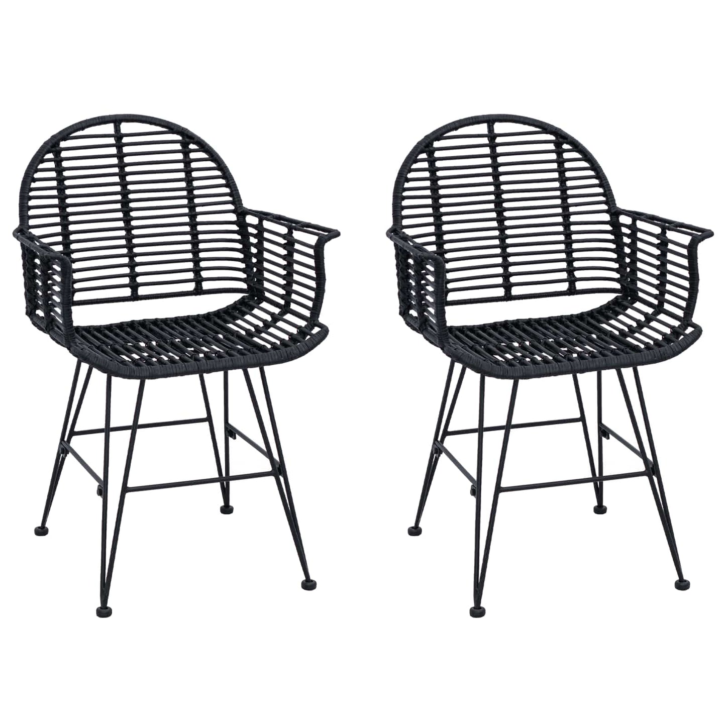 Esszimmerstuhl 2 stk. Rattan und Eisen Schwarz 57 x 55 x 85 cm