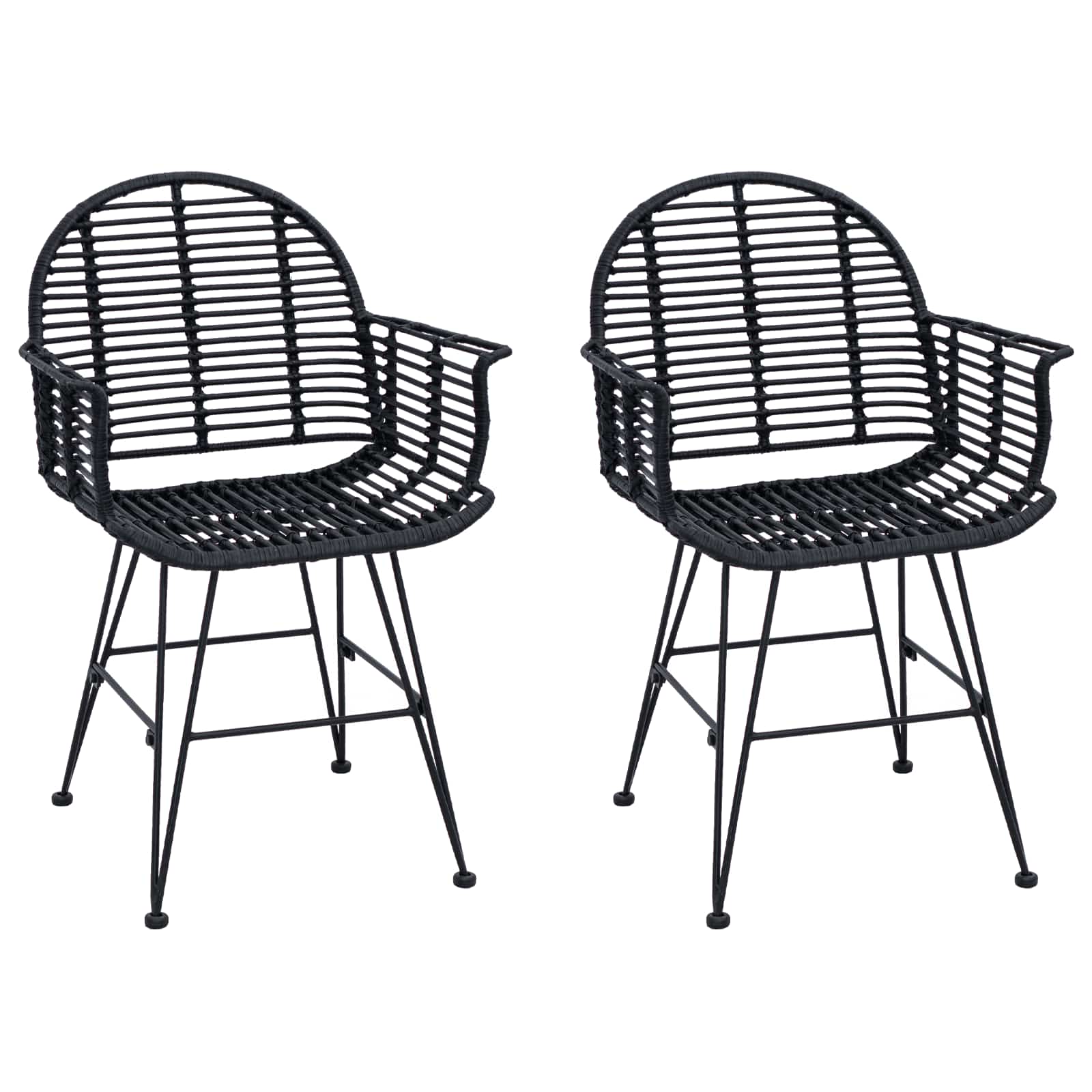 Esszimmerstuhl 2 stk. Rattan und Eisen Schwarz 57 x 55 x 85 cm