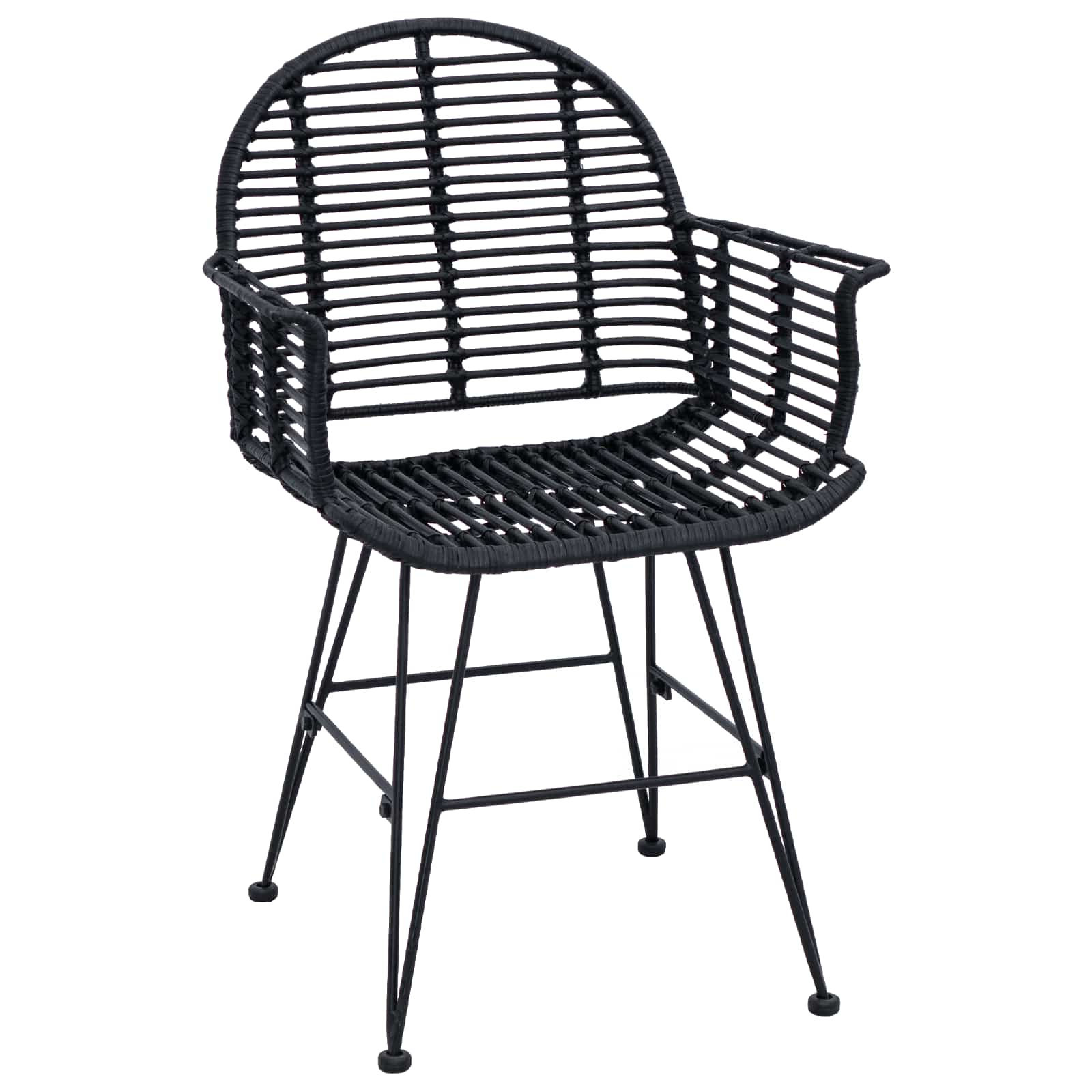 Esszimmerstuhl 2 stk. Rattan und Eisen Schwarz 57 x 55 x 85 cm