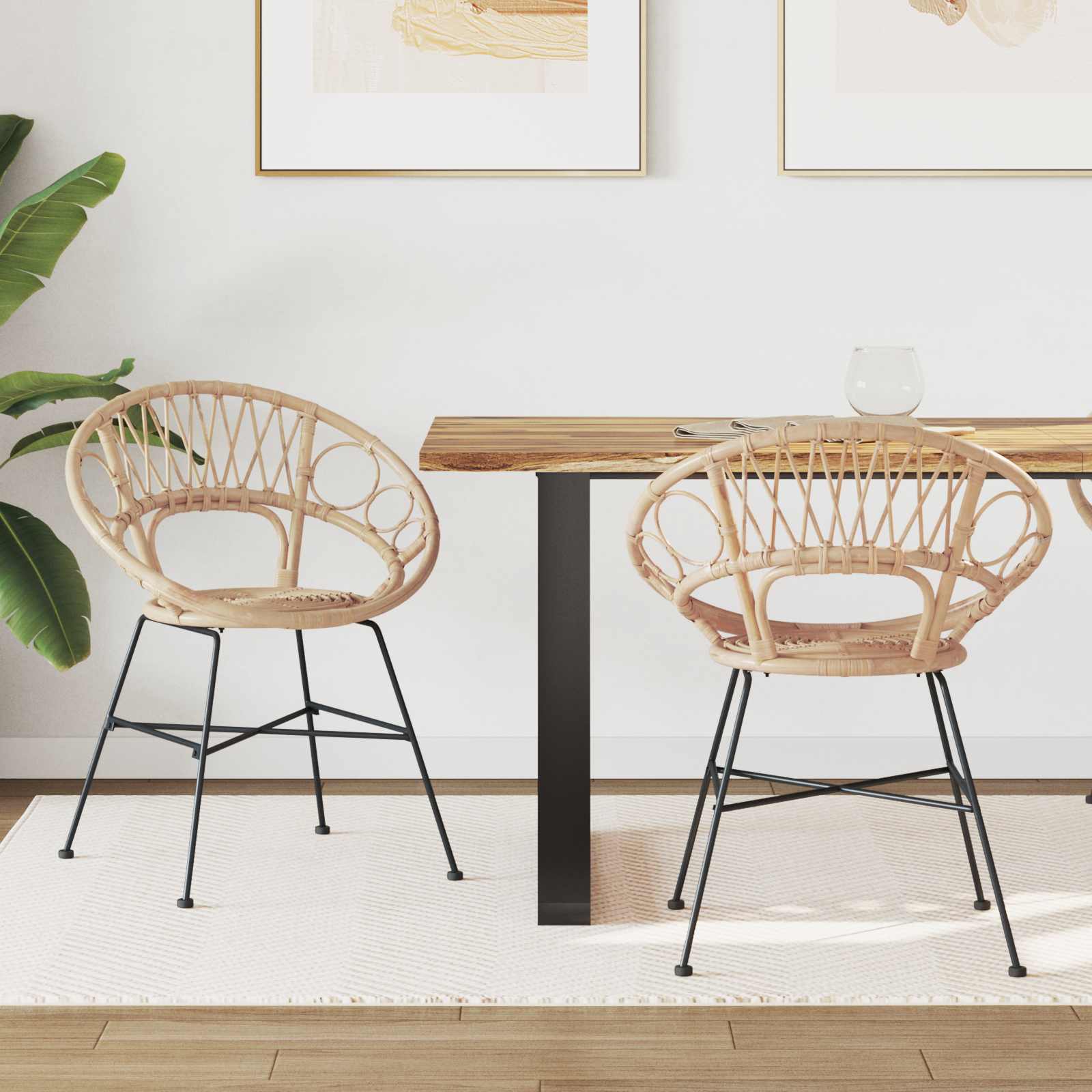 Esszimmerstuhl 2 stk. Rattan und Eisen Natur 54 x 65 x 82 cm