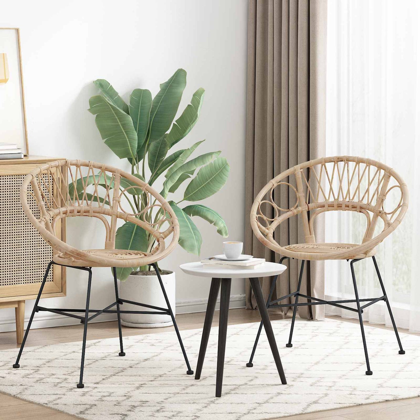 Esszimmerstuhl 2 stk. Rattan und Eisen Natur 54 x 65 x 82 cm