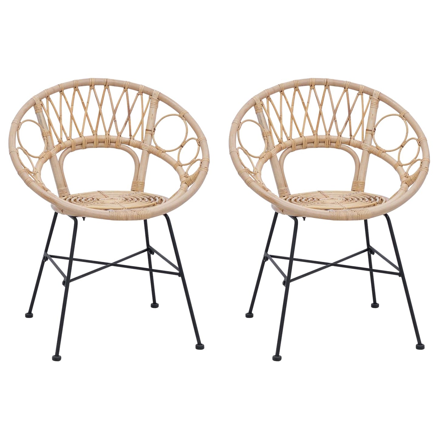 Esszimmerstuhl 2 stk. Rattan und Eisen Natur 54 x 65 x 82 cm