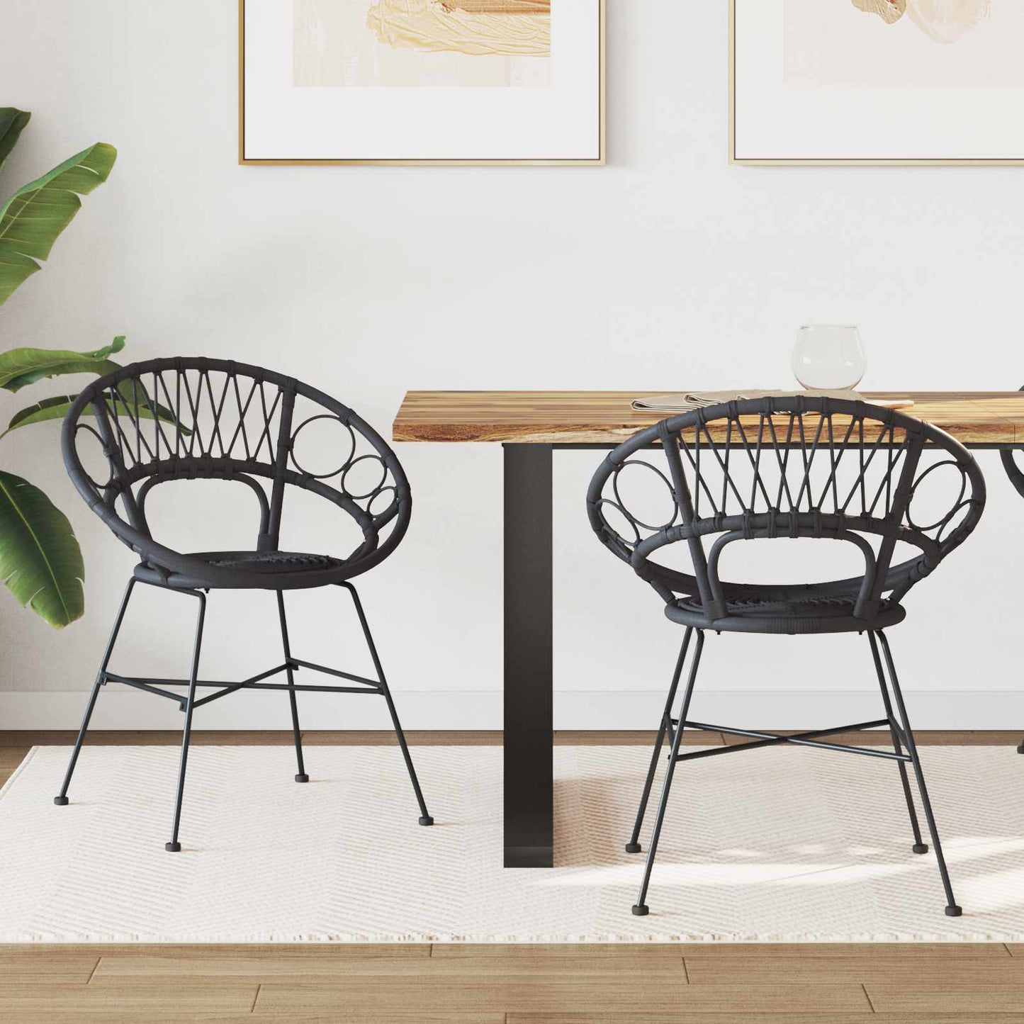 Esszimmerstuhl 2 stk. Rattan und Eisen Schwarz 54 x 65 x 82 cm
